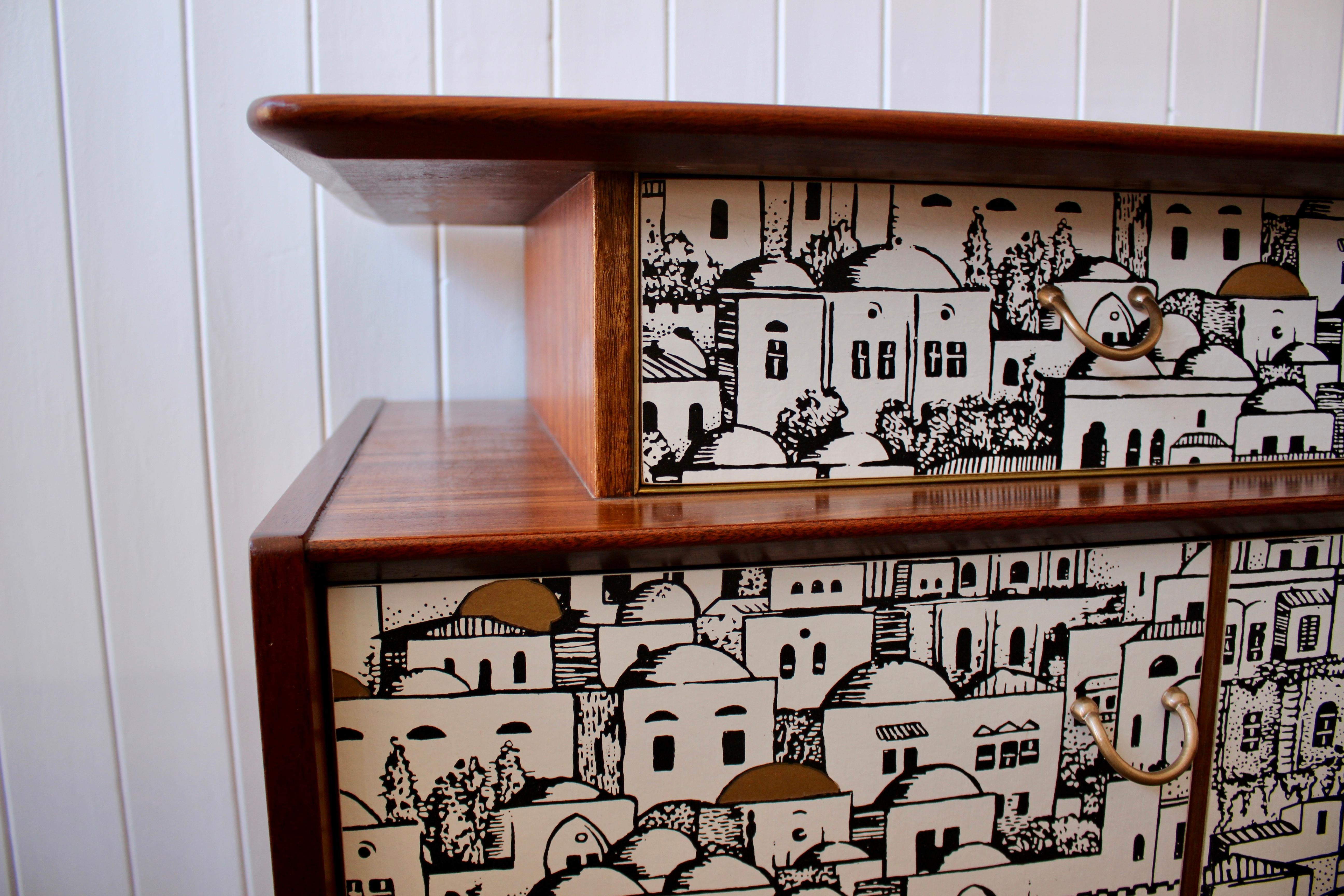 E Gomme 'G-Plan' Teak Sideboard with Fornasetti Decoupage, 1958 In Good Condition In Heathfield, East Sussex