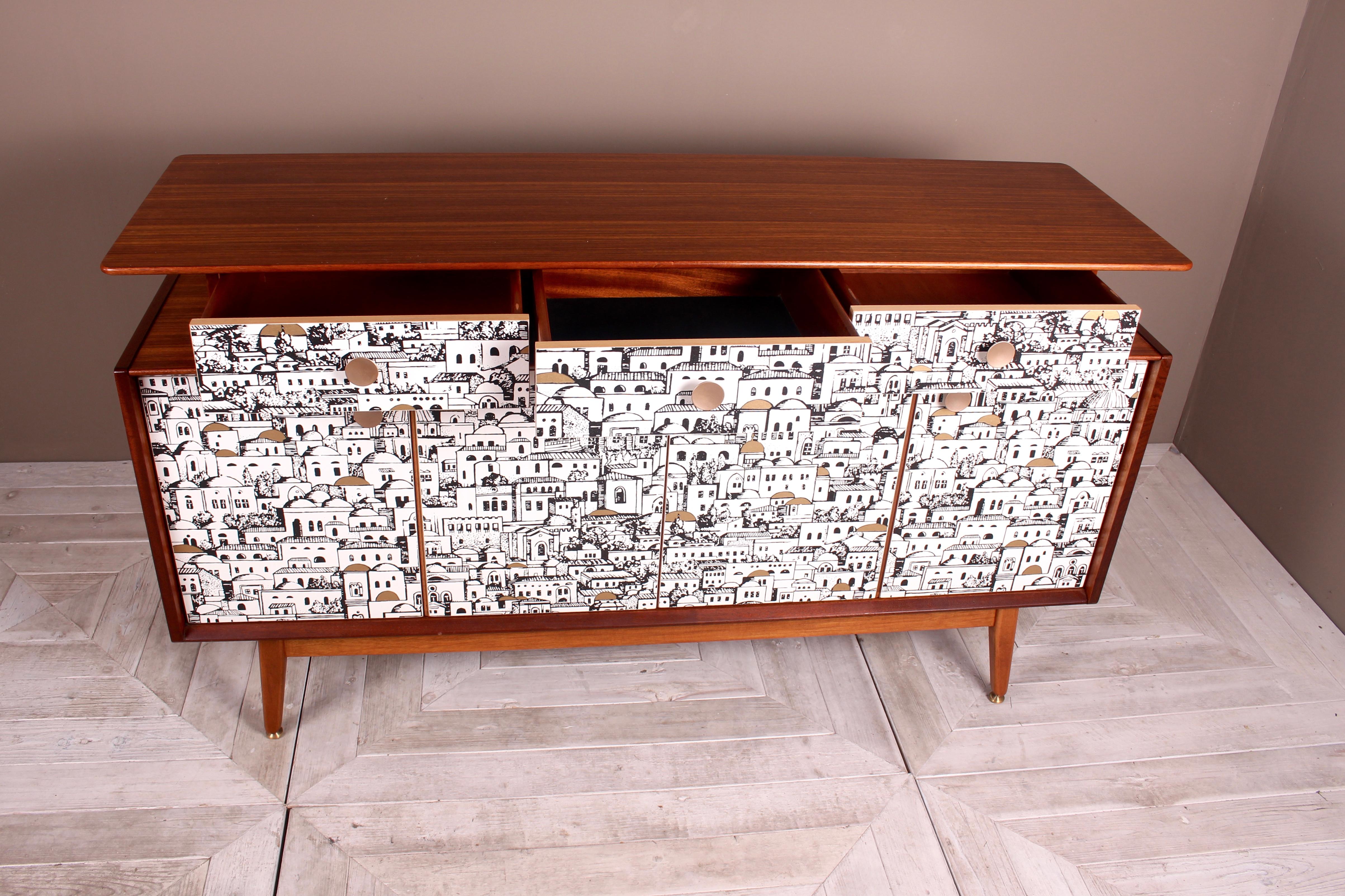 E Gomme (G-Plan) Teak Sideboard with Fornasetti Decoupage 1958 In Excellent Condition In Heathfield, East Sussex