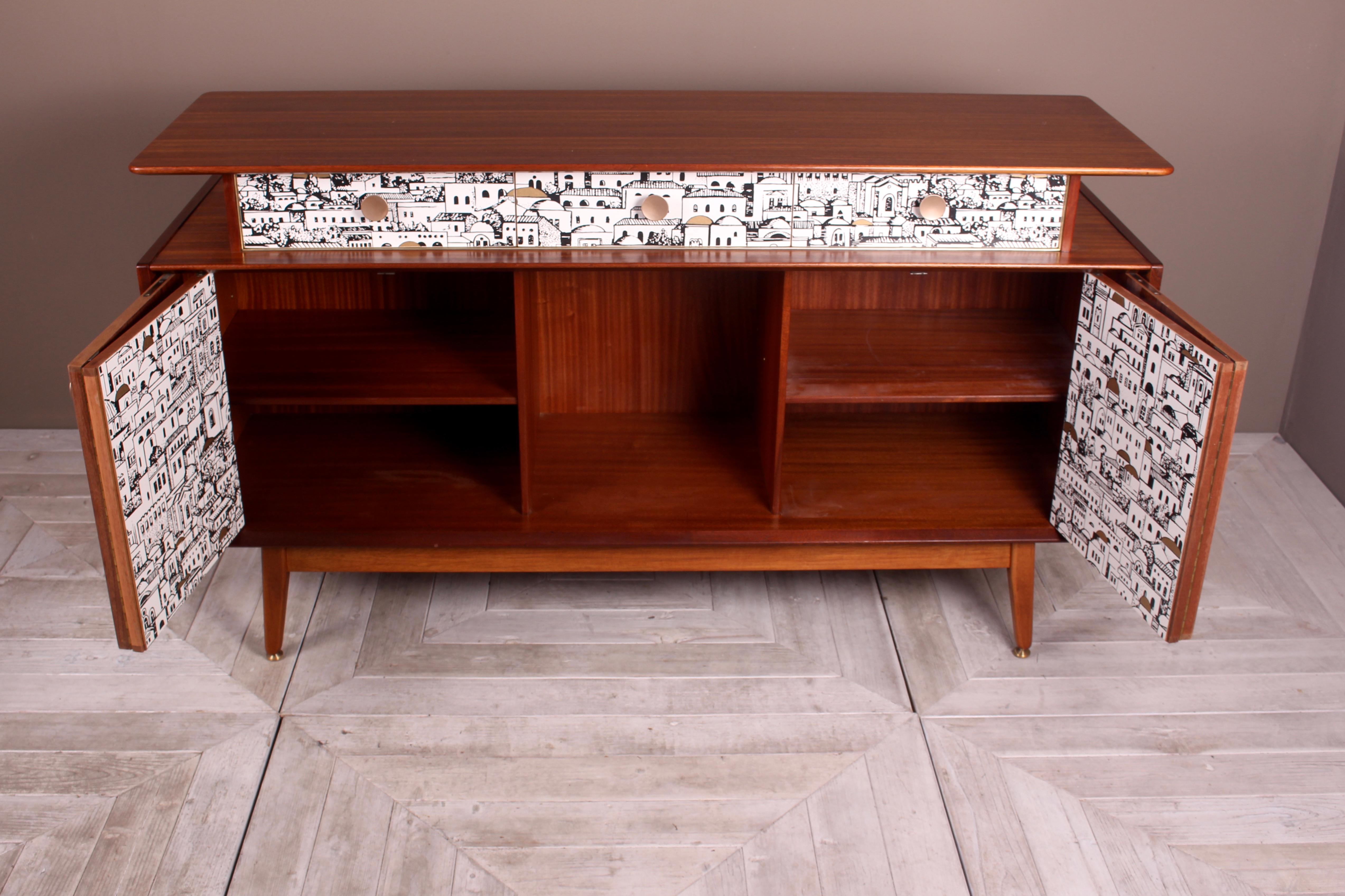 20th Century E Gomme (G-Plan) Teak Sideboard with Fornasetti Decoupage 1958