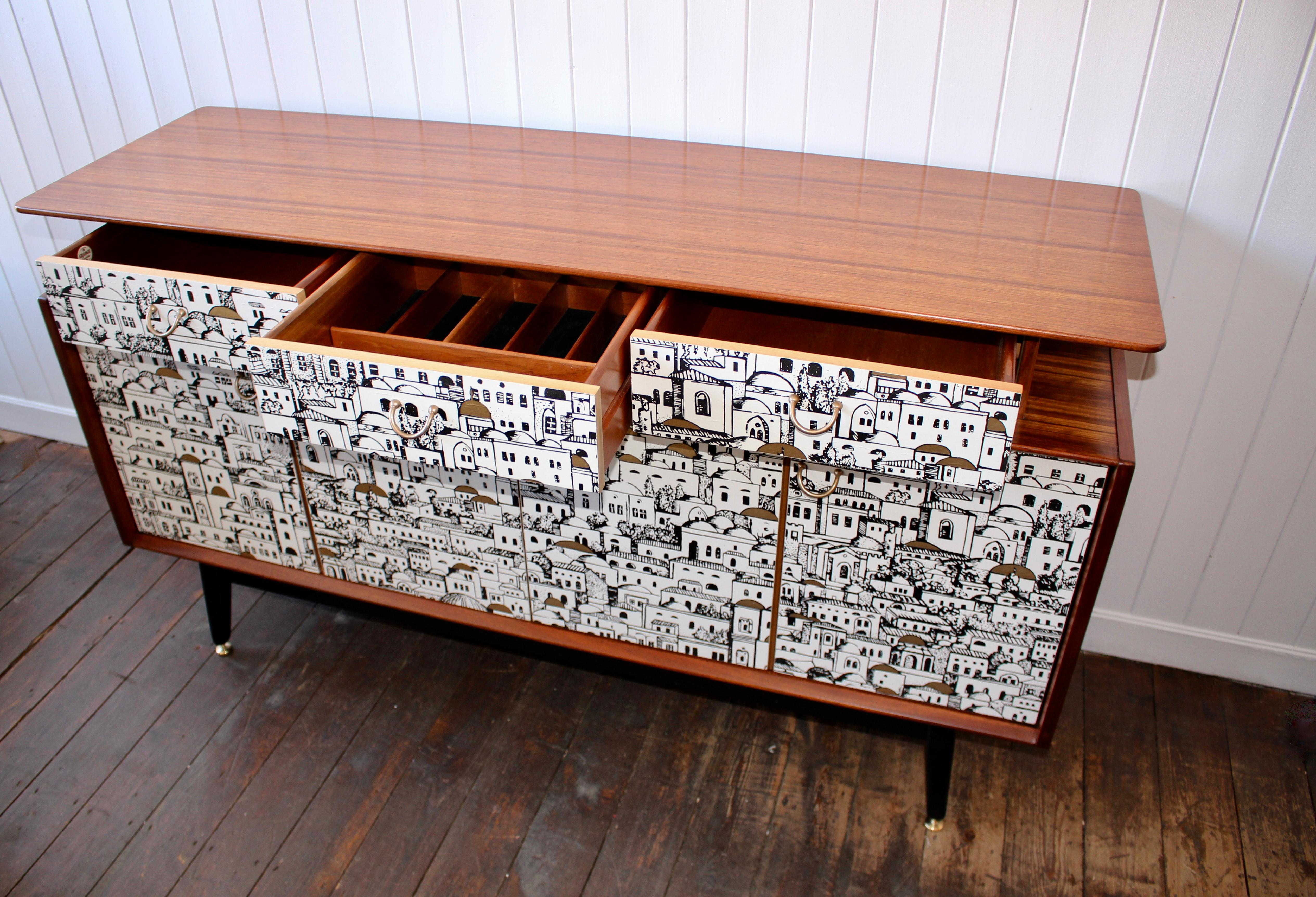 Paper E Gomme 'G-Plan' Teak Sideboard with Fornasetti Decoupage, 1958