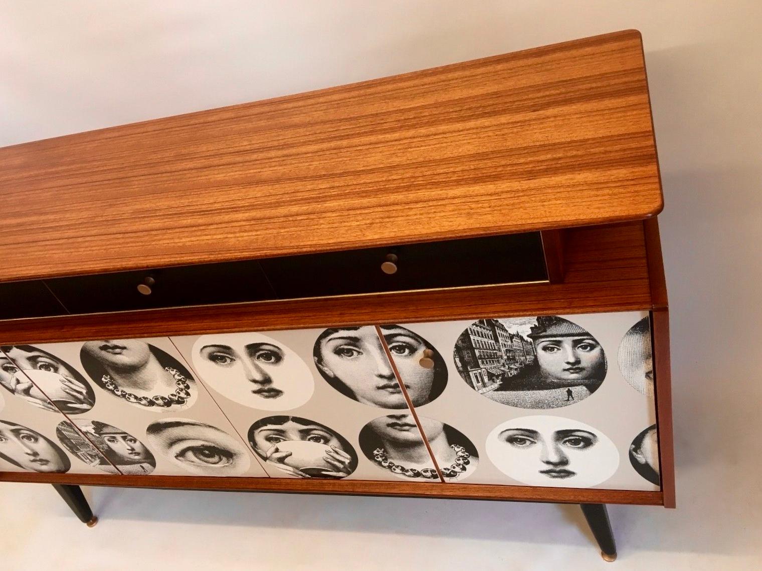 Brass E Gomme 'G-Plan' Teak Sideboard with Fornasetti Decoupage, circa 1958