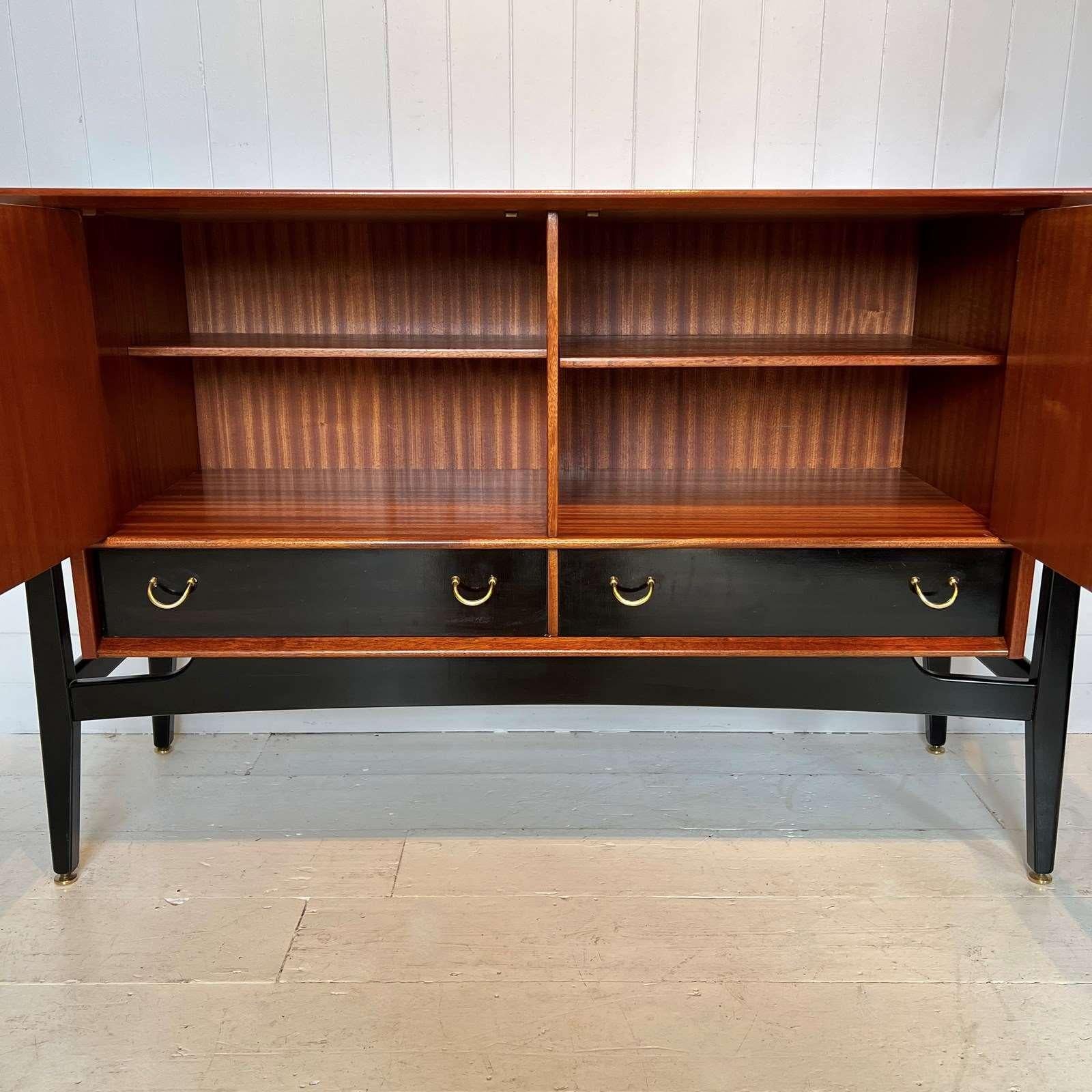 English E Gomme Teak And Zebrano Wood Sideboard With Fornasetti Decoupage 1950'S