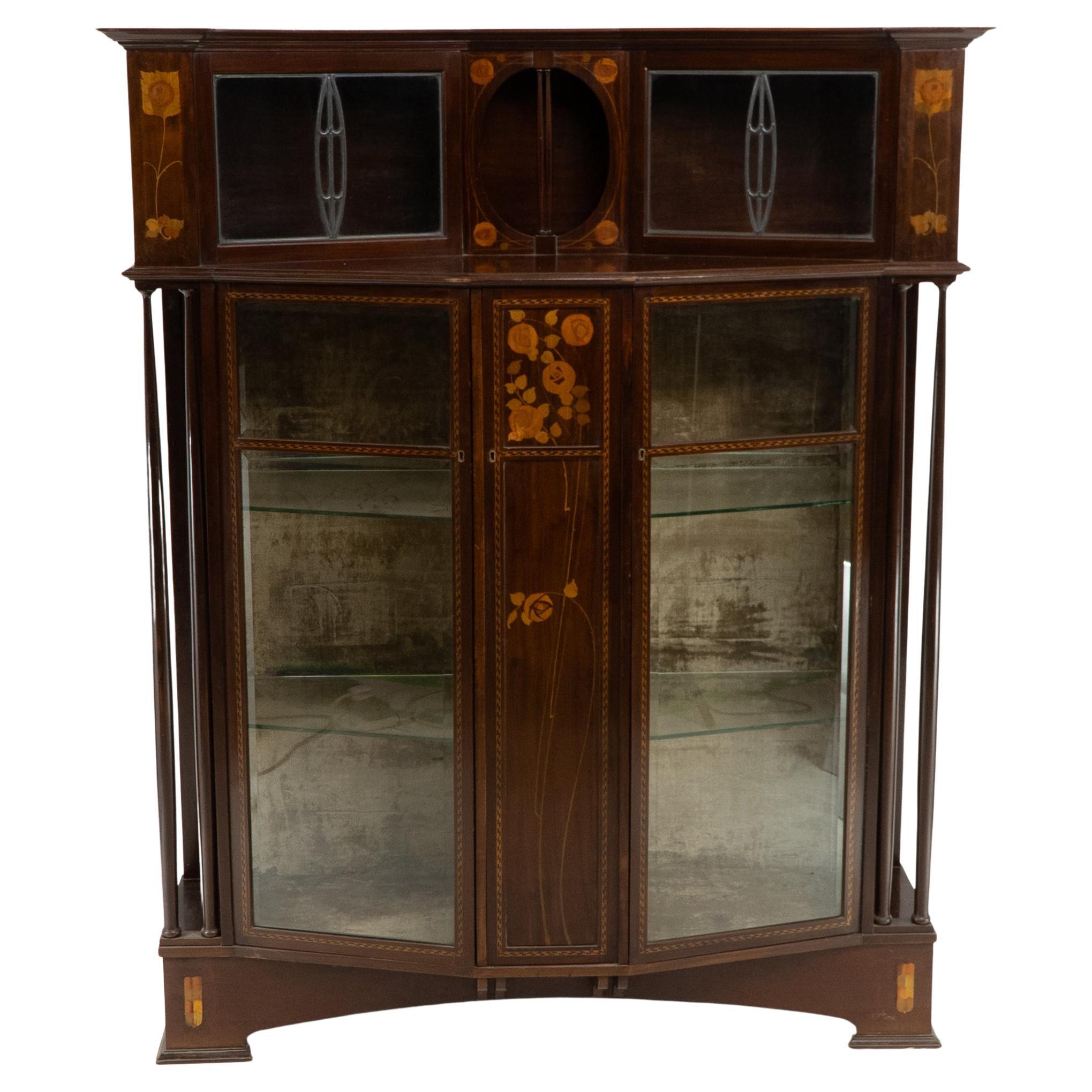 E. Goodall Manchester An English Arts & Crafts Display Cabinet with Floral Inlay