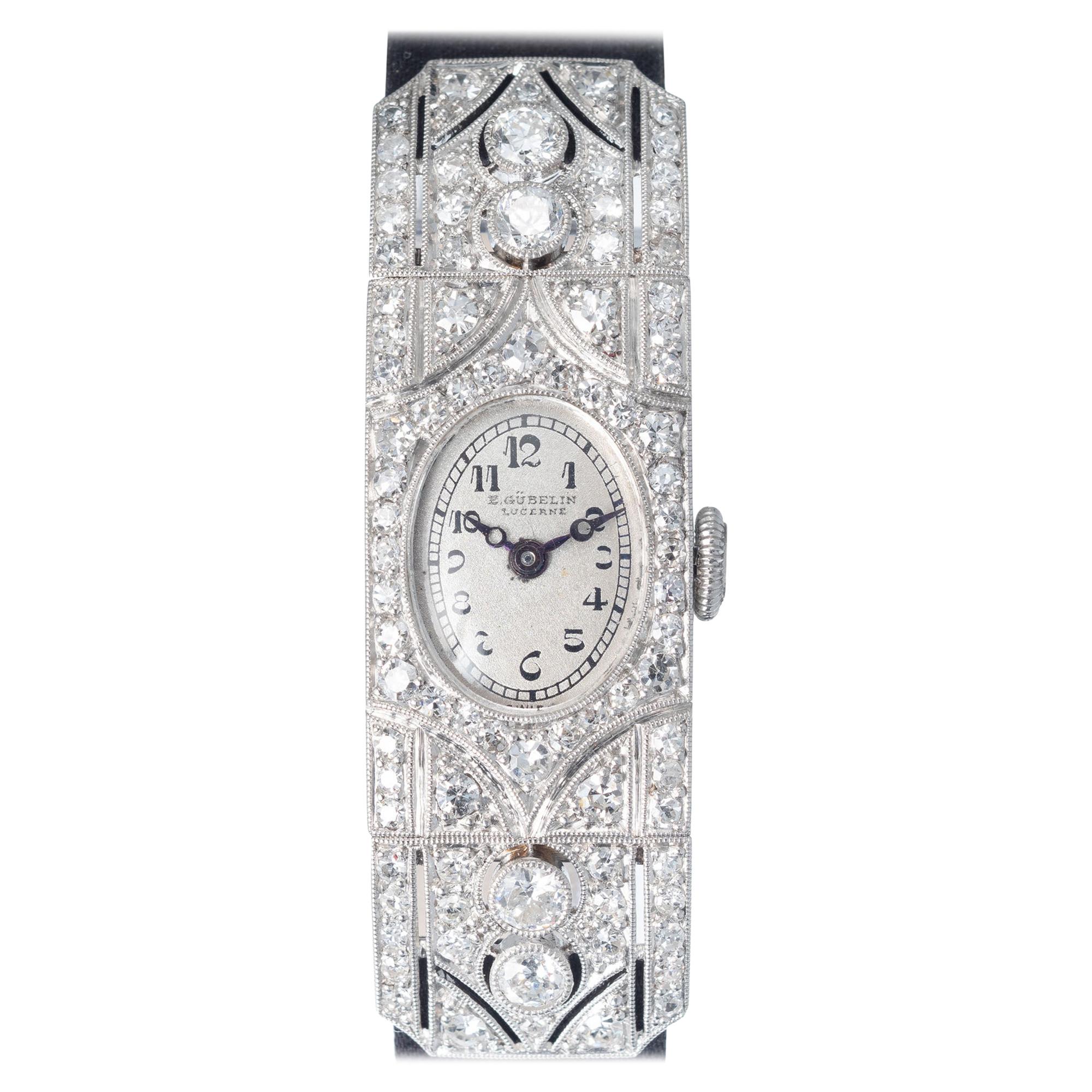 E. Gubelin Art Deco .75 Carat Diamond Platinum Ladies Wristwatch