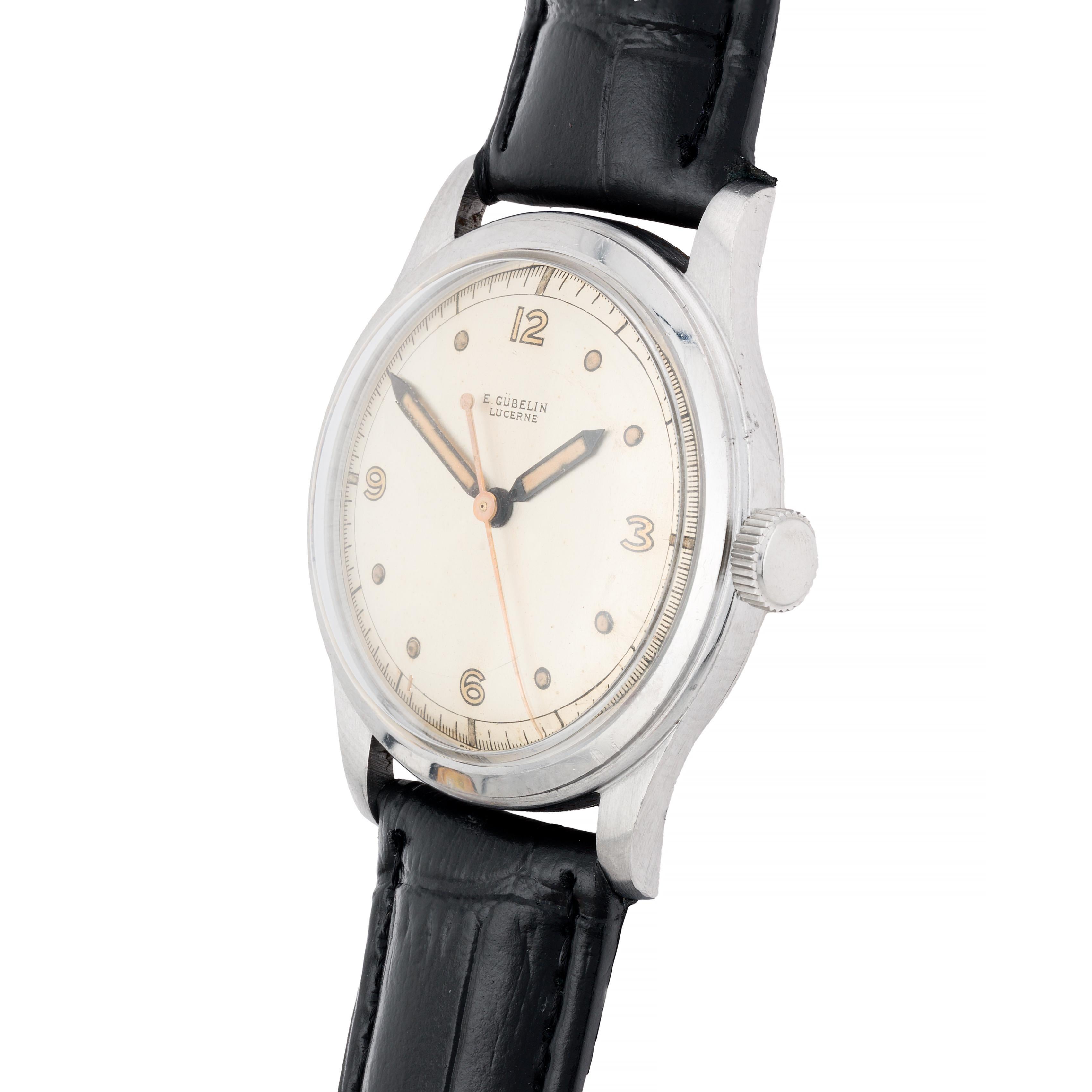 Men's E. Gubelin Art Deco Sweep Seconds Fancy Gilt Dial Mens Dress Wrist Watch