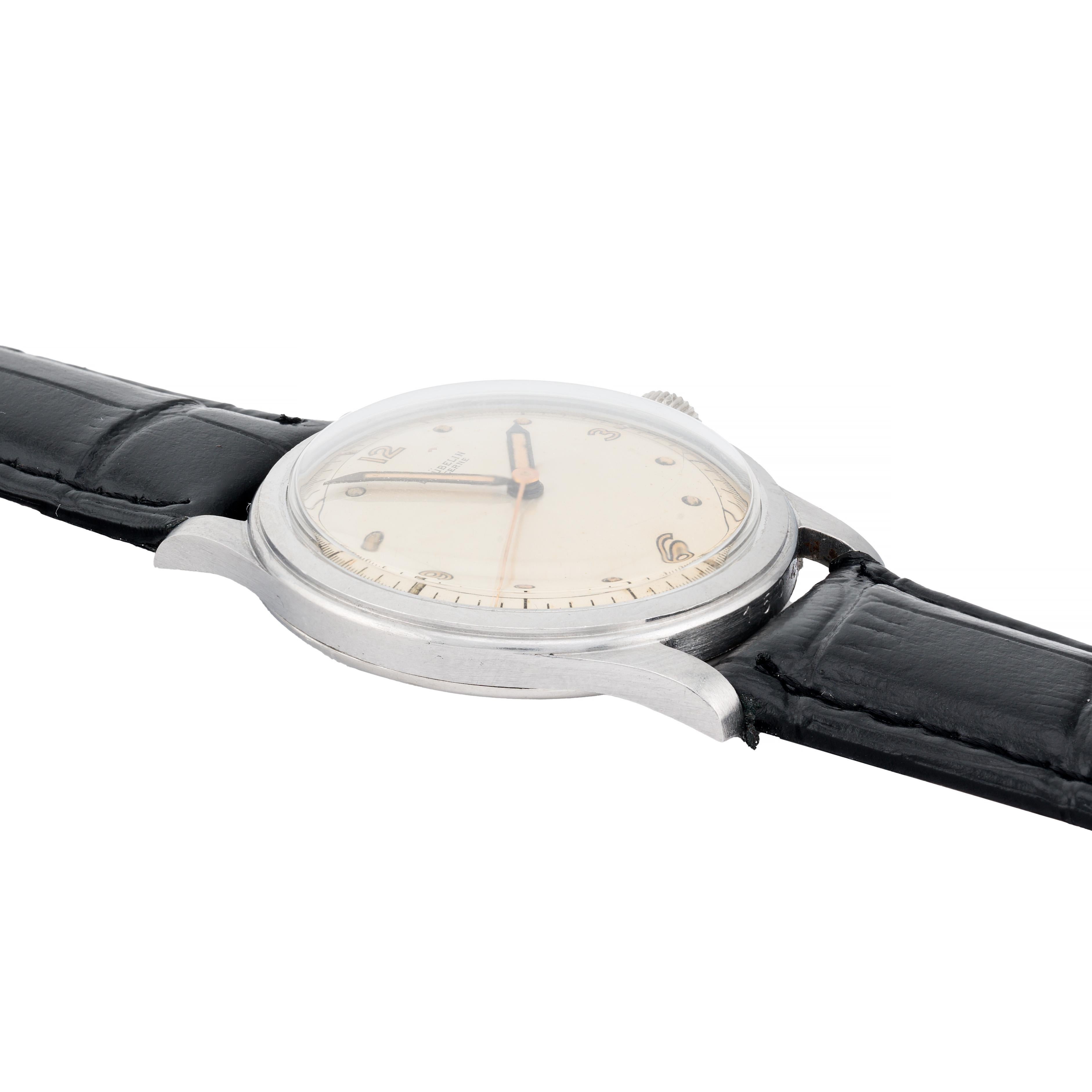E. Gubelin Art Deco Sweep Seconds Fancy Gilt Dial Mens Dress Wrist Watch 1