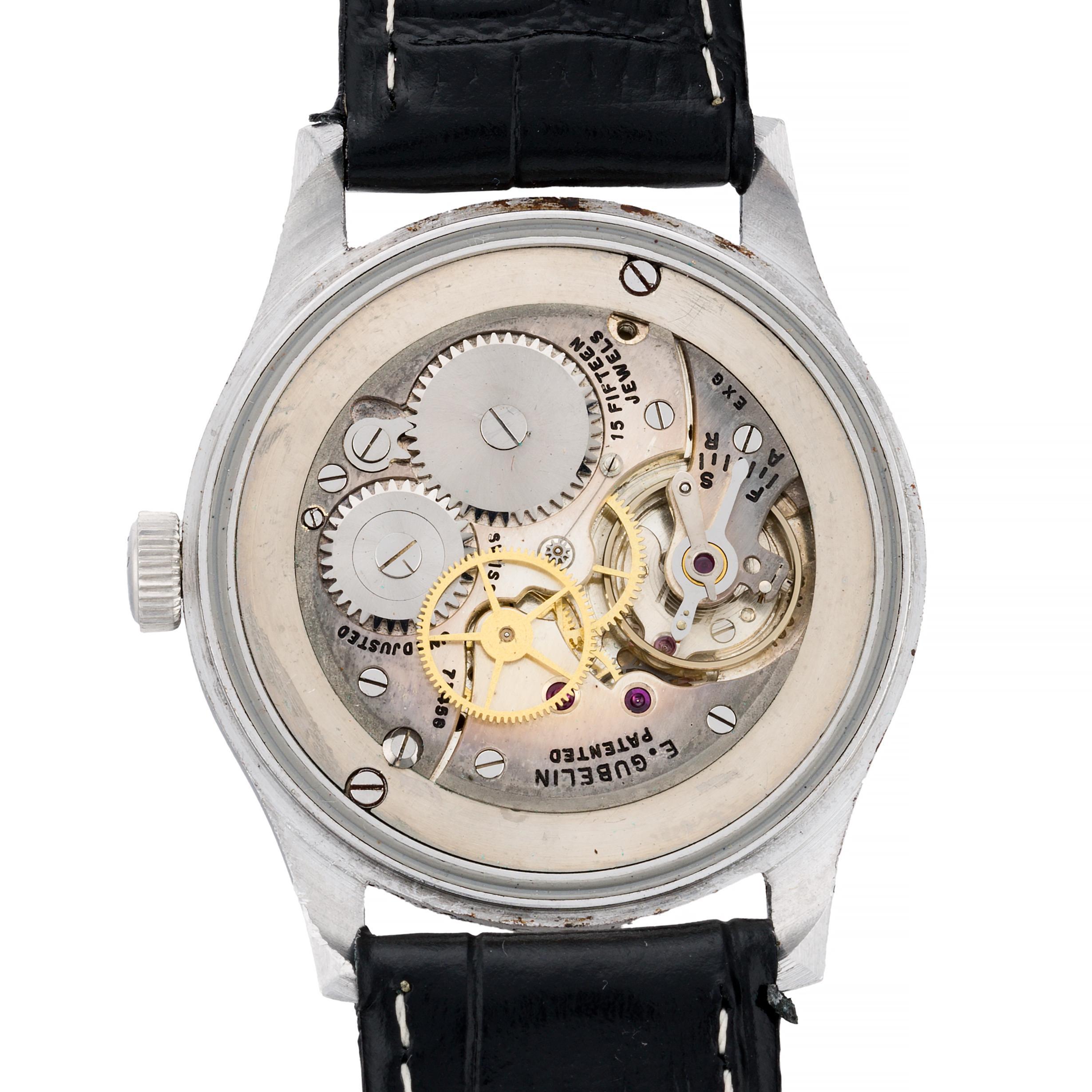 E. Gubelin Art Deco Sweep Seconds Fancy Gilt Dial Mens Dress Wrist Watch 3