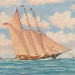 Carll Tucker's Three-Masted Schooner "Migrant" w/ NYYC Burgee 1944