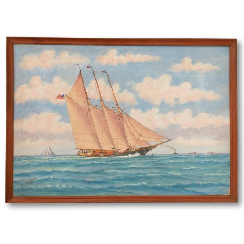 Carll Tucker's Three-Masted Schooner "Migrant" w/ NYYC Burgee 1944