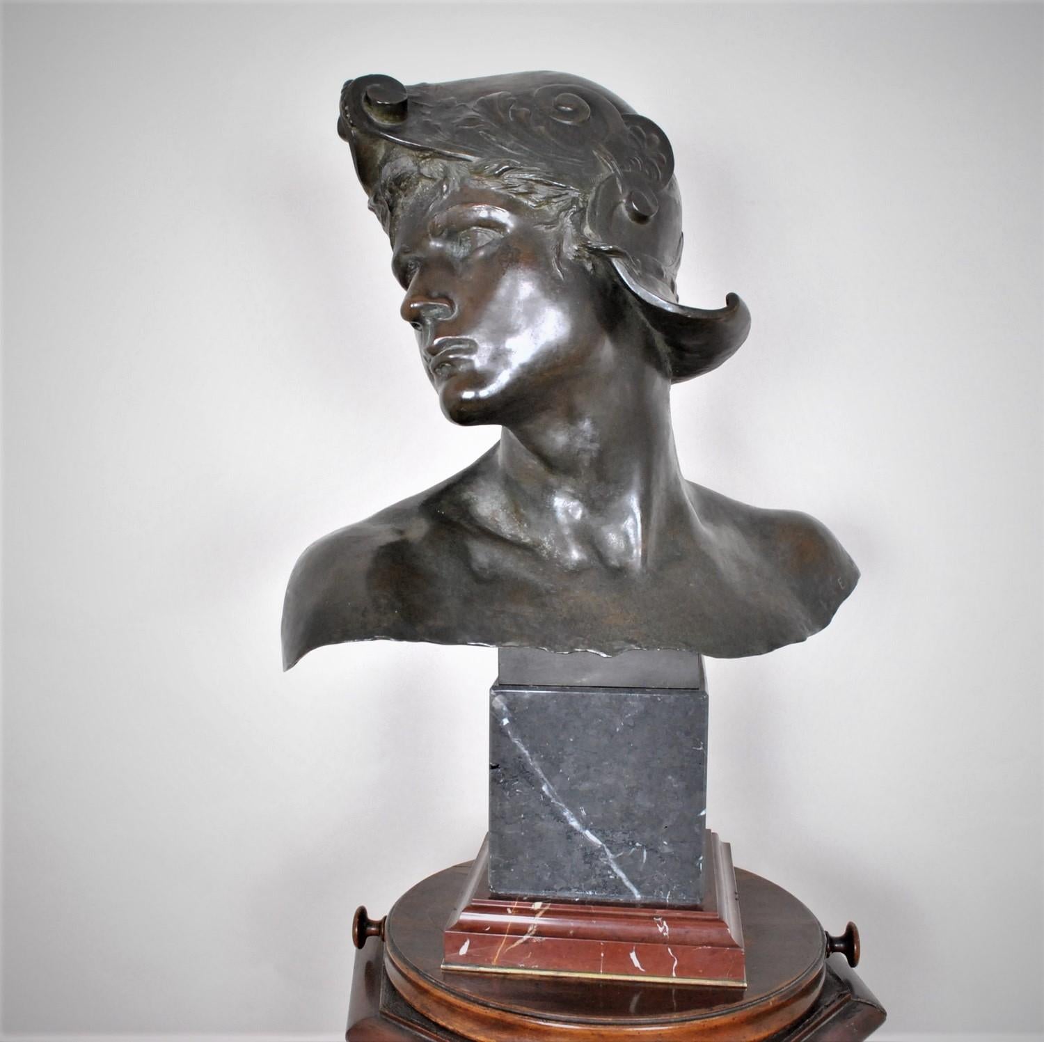 French E Hannaux, Bronze Bust on Pedestal, Late 19th Century