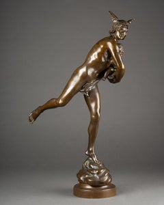 E. Hannaux : "Mercury and Cupid", patinated bronze sculpture C.1880
