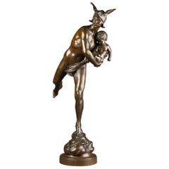 E. Hannaux: "Mercurio e Cupido", scultura in bronzo patinato C.1880
