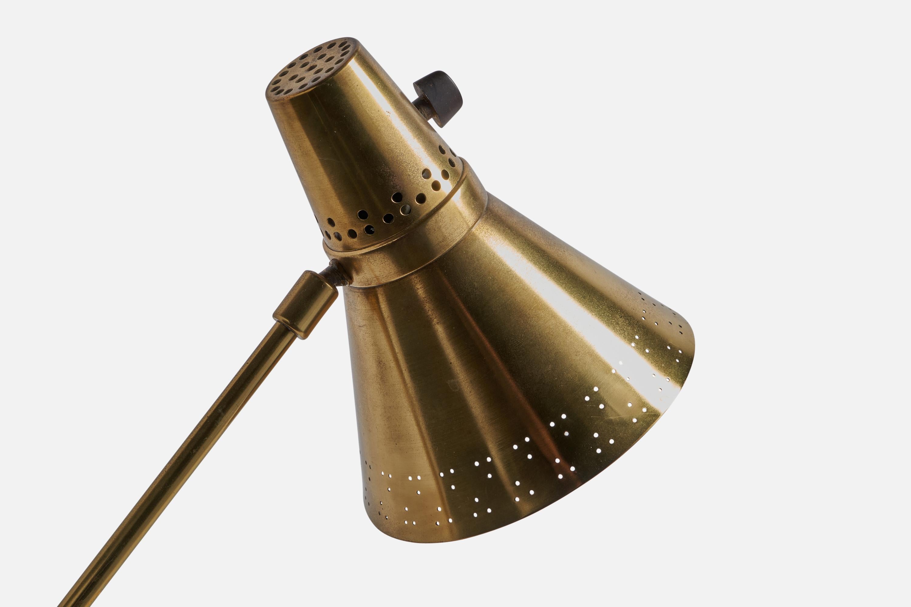 Swedish E Hansson & Co, Table Lamp, Brass, Leather, Sweden, 1950s For Sale