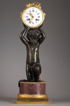 E. Hazart, Patinated and Gilded Bronze Cherub Clock, France, Circa 1880