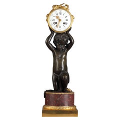 E. Hazart, Patinated and Gilded Bronze Cherub Clock, France, Circa 1880
