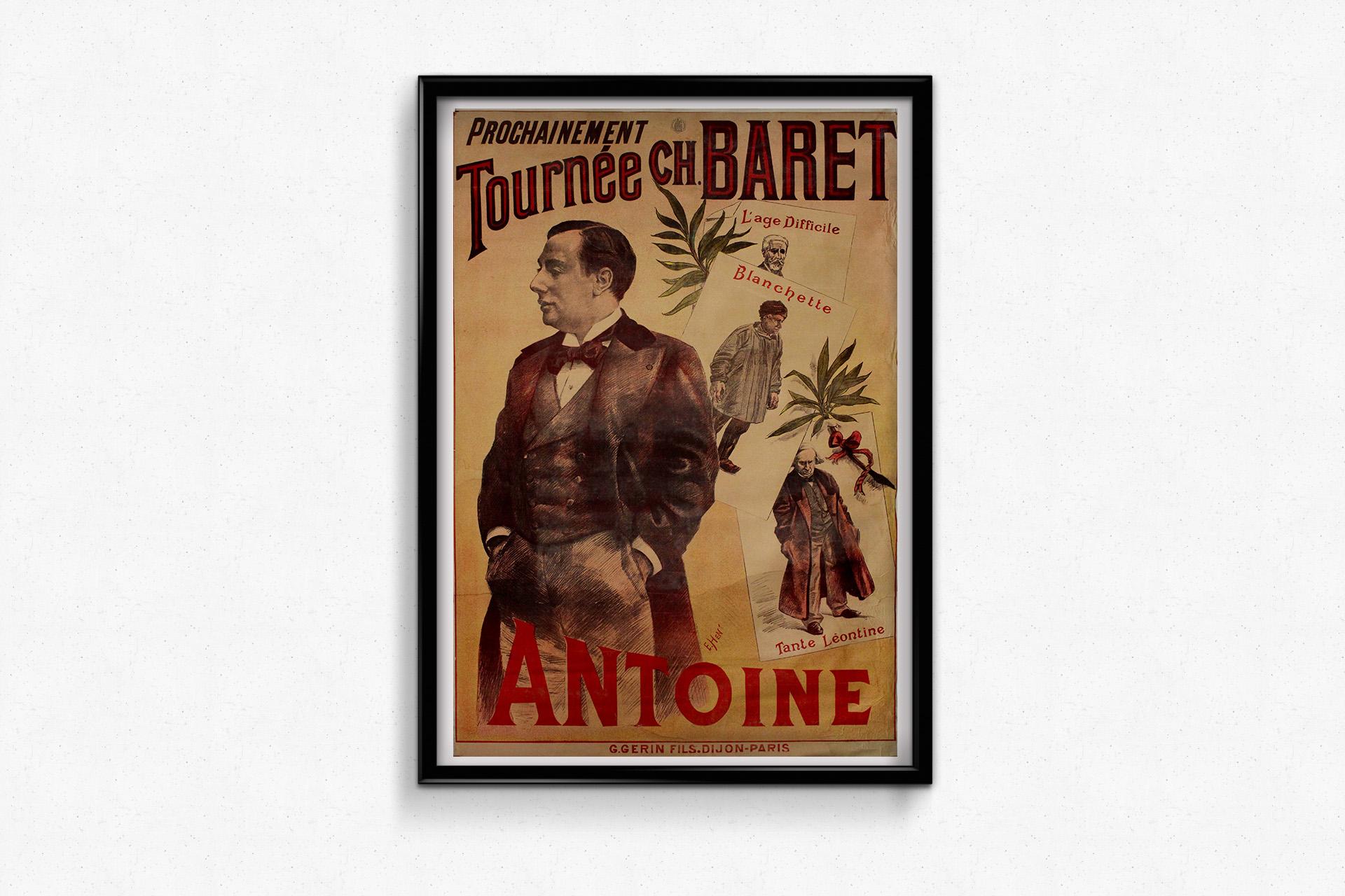 Original circa 1890 poster by E. Hen : Tournée Charles Baret – Antoine For Sale 3