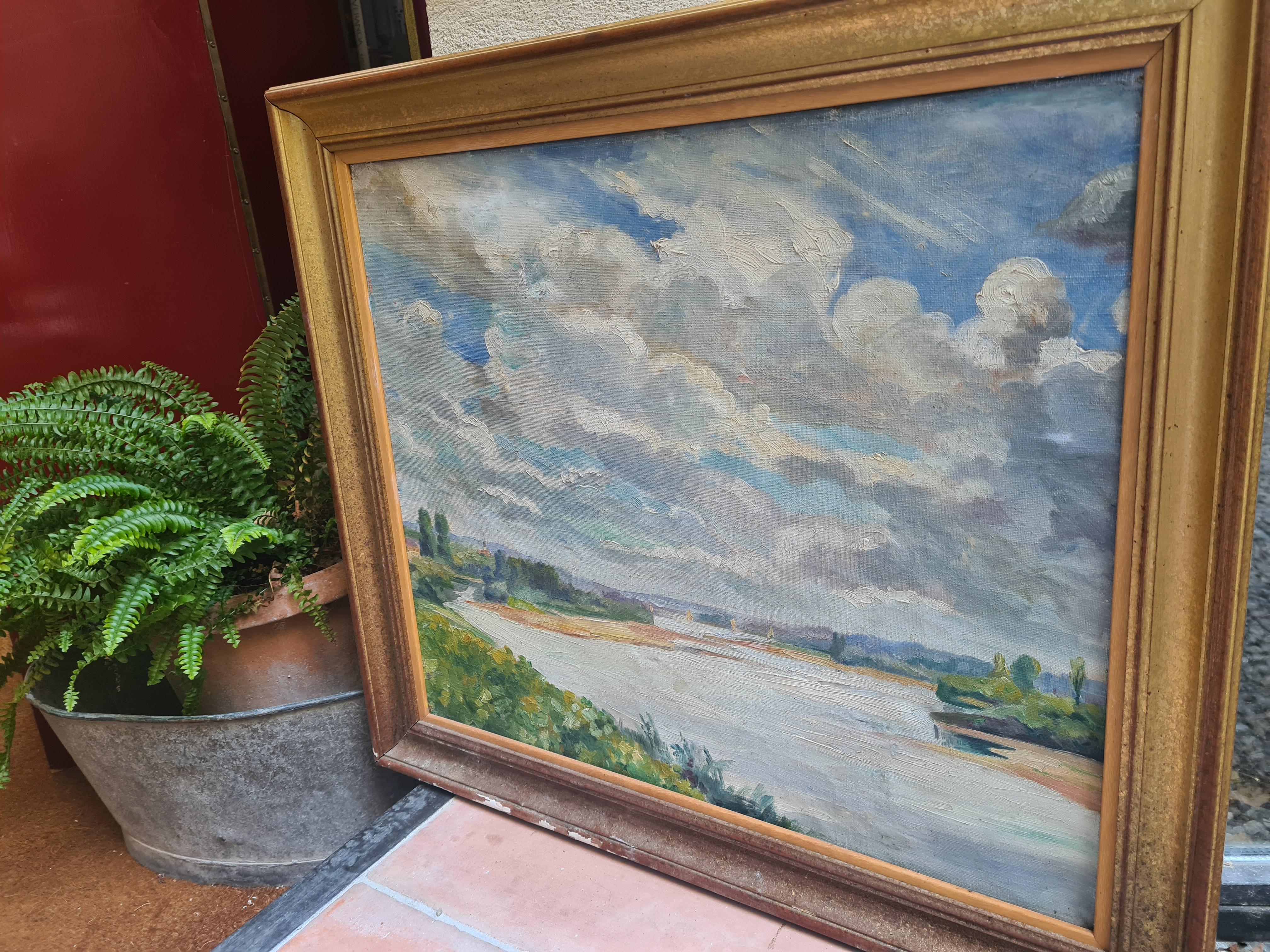 Impressionista francese  Paesaggio fluviale, La Loira. Olio su tela. 4