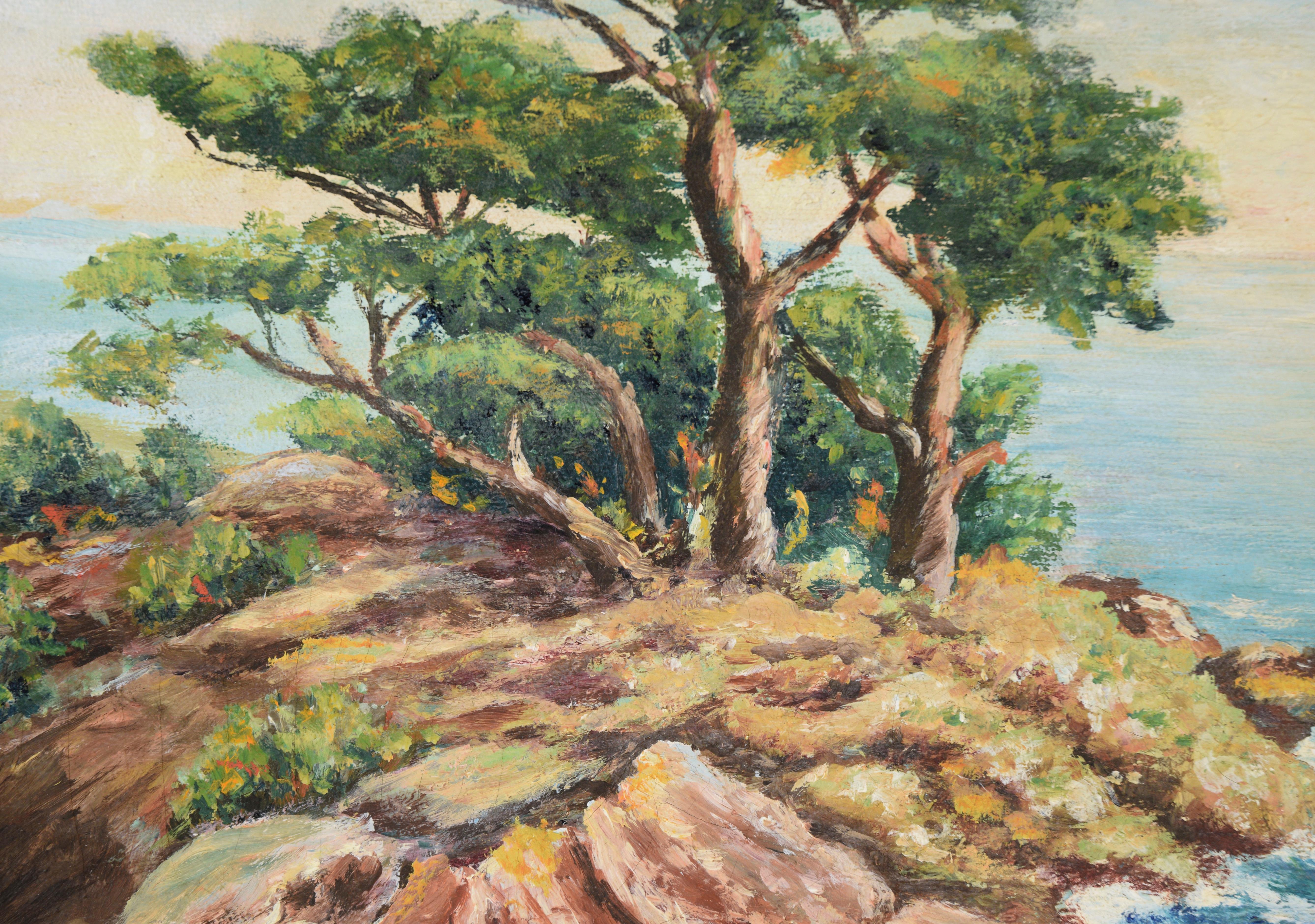Monterey Cypress - Carmel by the Sea California Seascape in Oil on Canvas - American Impressionist Painting by E Holton