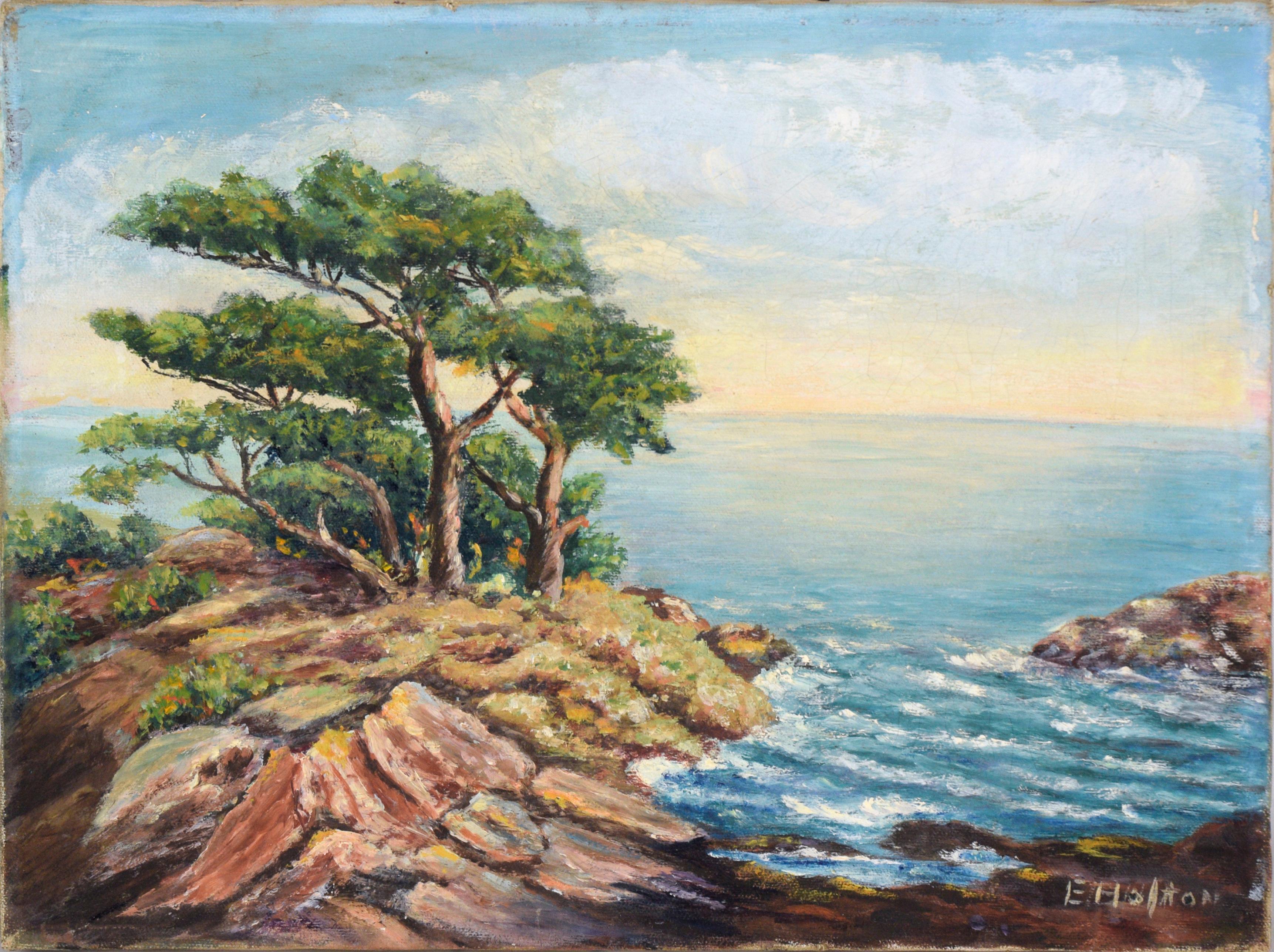 E Holton Landscape Painting - Monterey Cypress - Carmel by the Sea California Seascape in Oil on Canvas