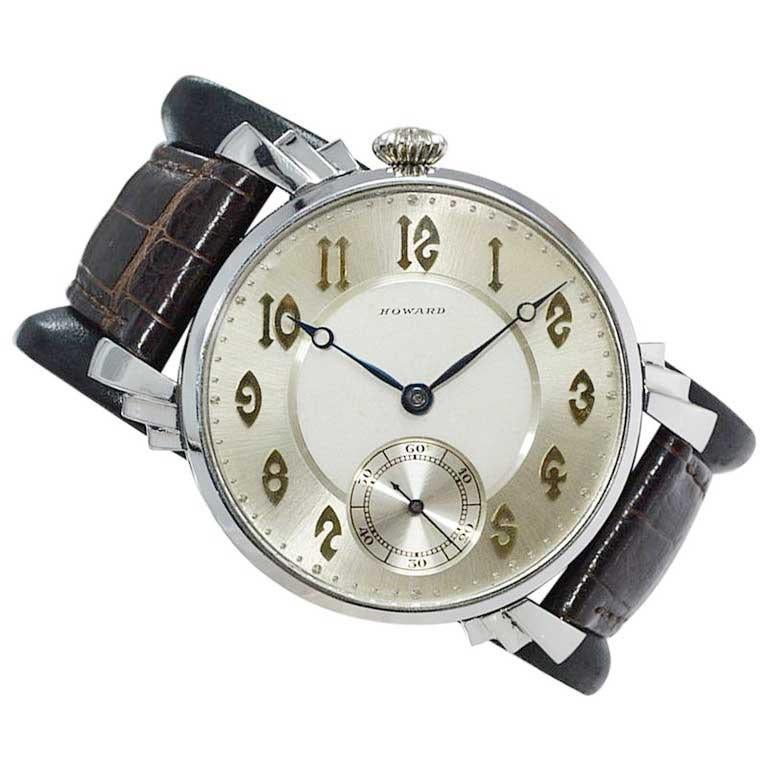 E. Howard Steel Art Deco Dial Oversized Manual Winding Wristwatch, circa 1920s In Excellent Condition In Long Beach, CA