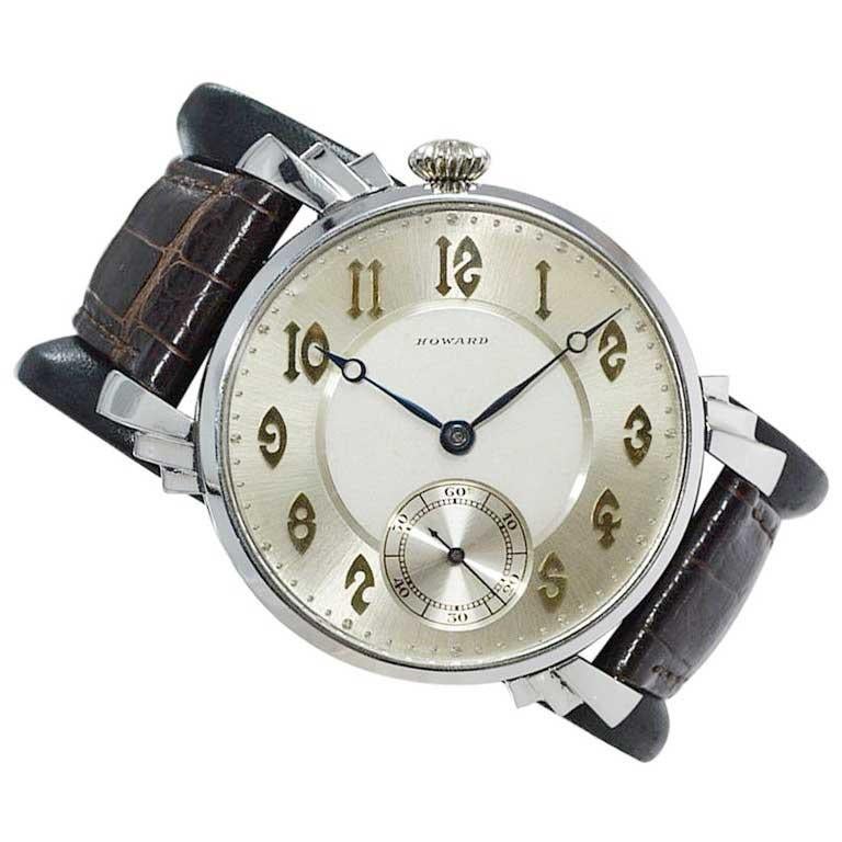 Montre-bracelet surdimensionnée à remontage manuel Art Déco à cadran en acier de E. Howard, vers les années 1920 en vente 1