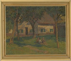 E. Hunter - Olio dei primi del Novecento incorniciato, Seduto all'ombra