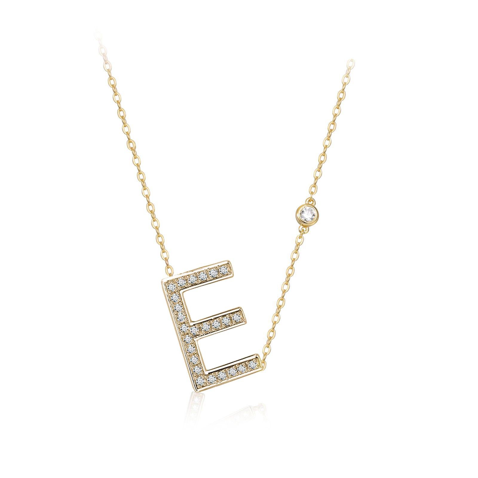 Modern E Initial Bezel Chain Necklace For Sale