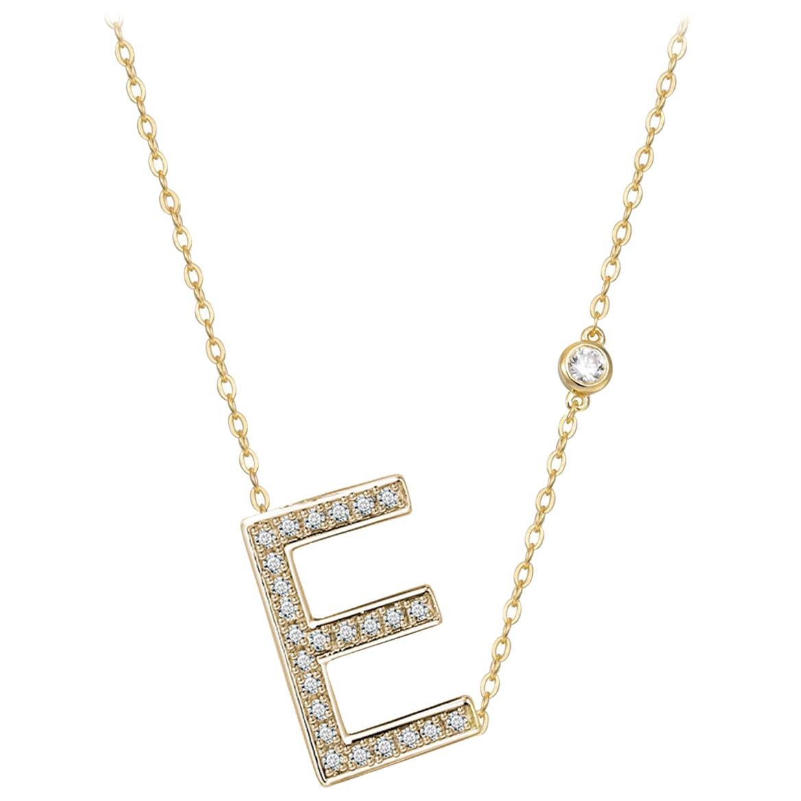 E Initial Bezel Chain Necklace For Sale
