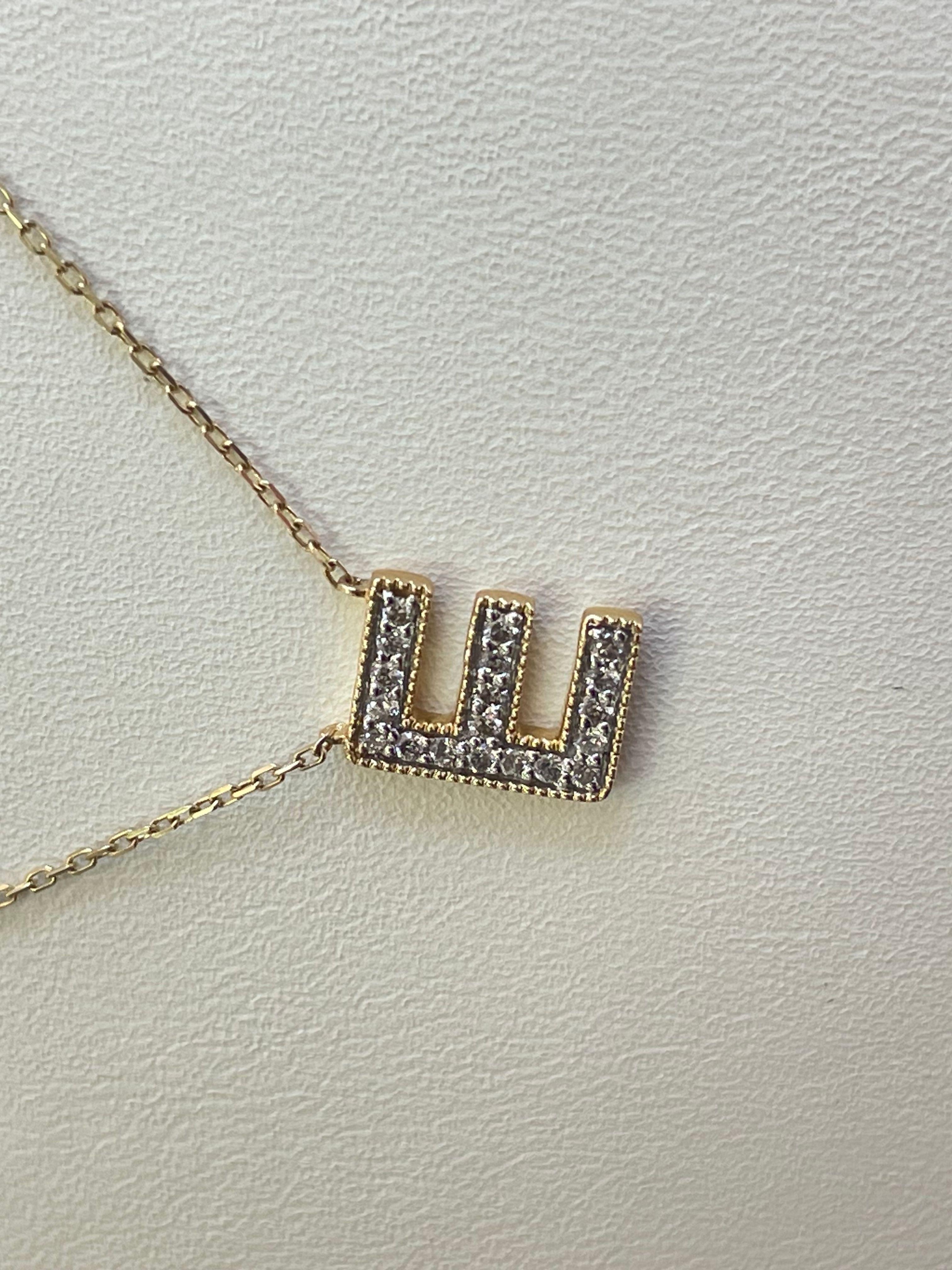 Round Cut E Initials Diamond Necklace, Letter E Pendant, 14K Yellow Gold Women Necklace For Sale