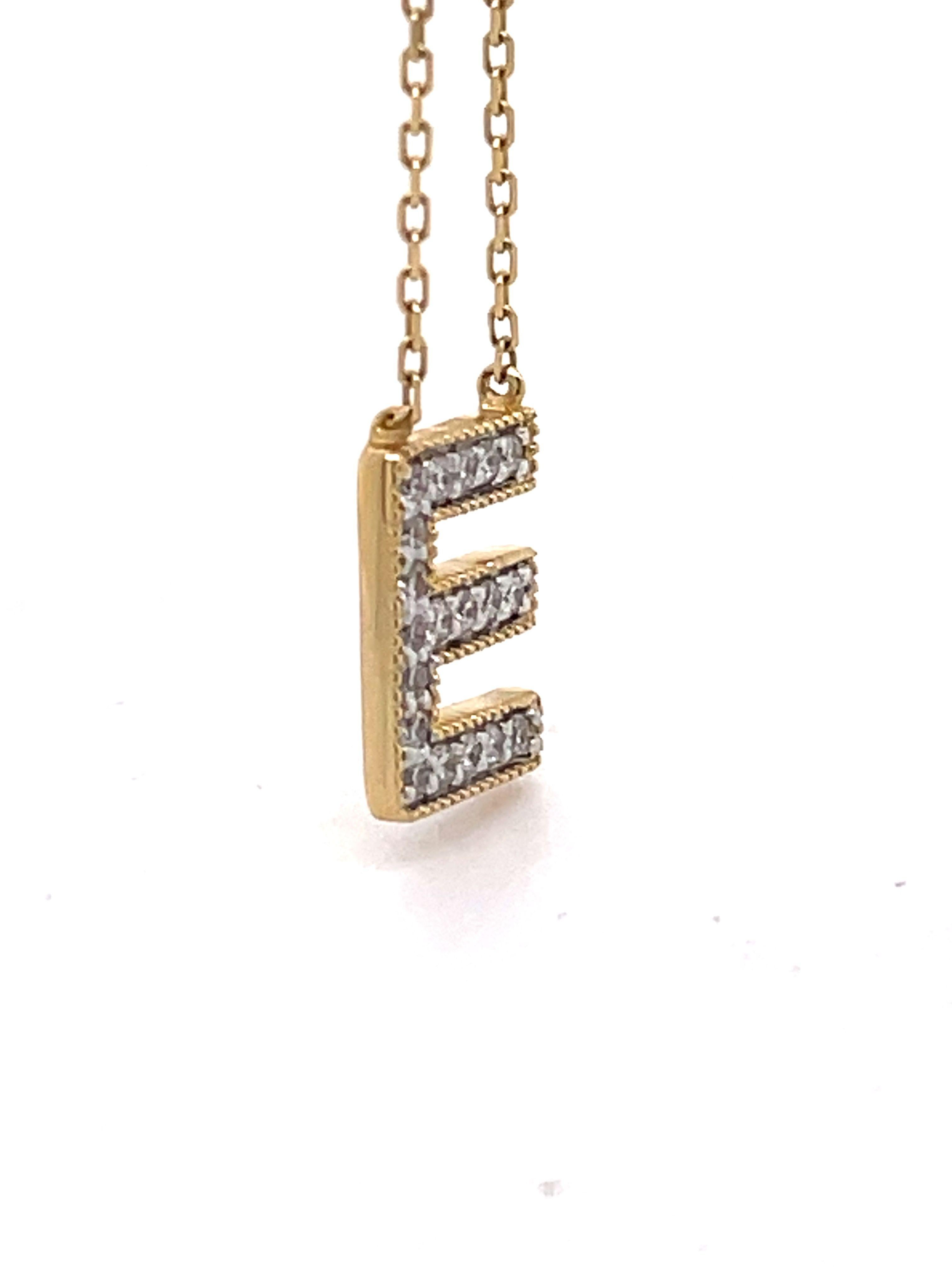 E Initials Diamond Necklace, Letter E Pendant, 14K Yellow Gold Women Necklace For Sale 2