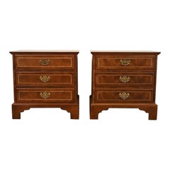 E. J. Victor Georgian Mahogany Three-Drawer Nightstands or Bachelor Chests, Pair
