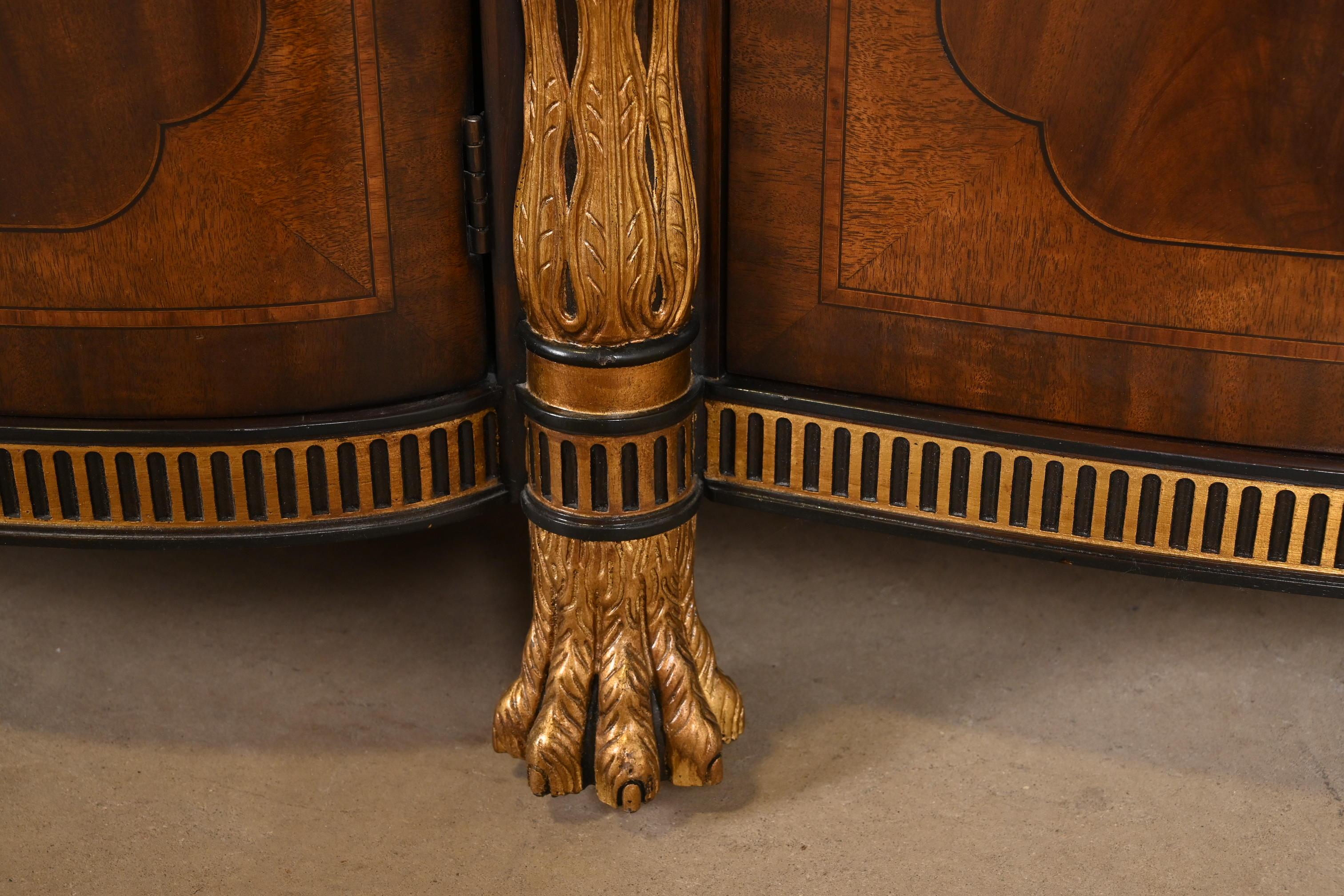 E. J. Victor Regency Carved Flame Mahogany and Gilt Sideboard or Bar Cabinet 8