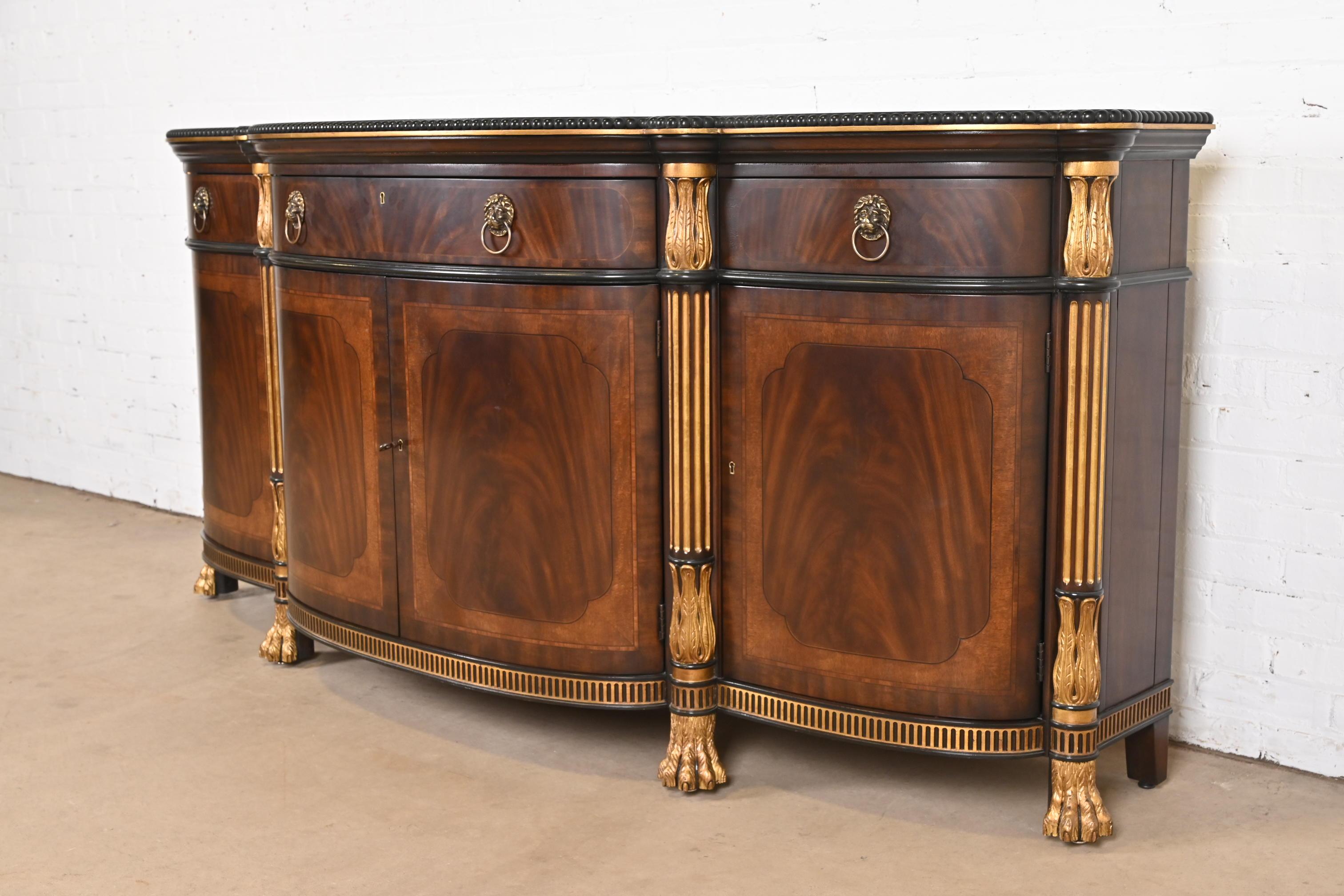 E. J. Victor Regency Carved Flame Mahogany and Gilt Sideboard or Bar Cabinet In Good Condition In South Bend, IN