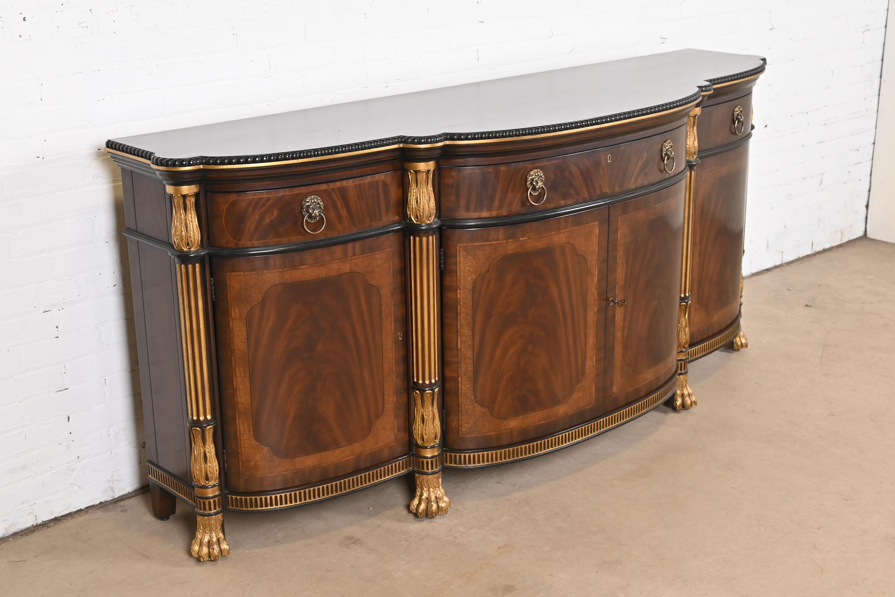 20th Century E. J. Victor Regency Carved Flame Mahogany and Gilt Sideboard or Bar Cabinet