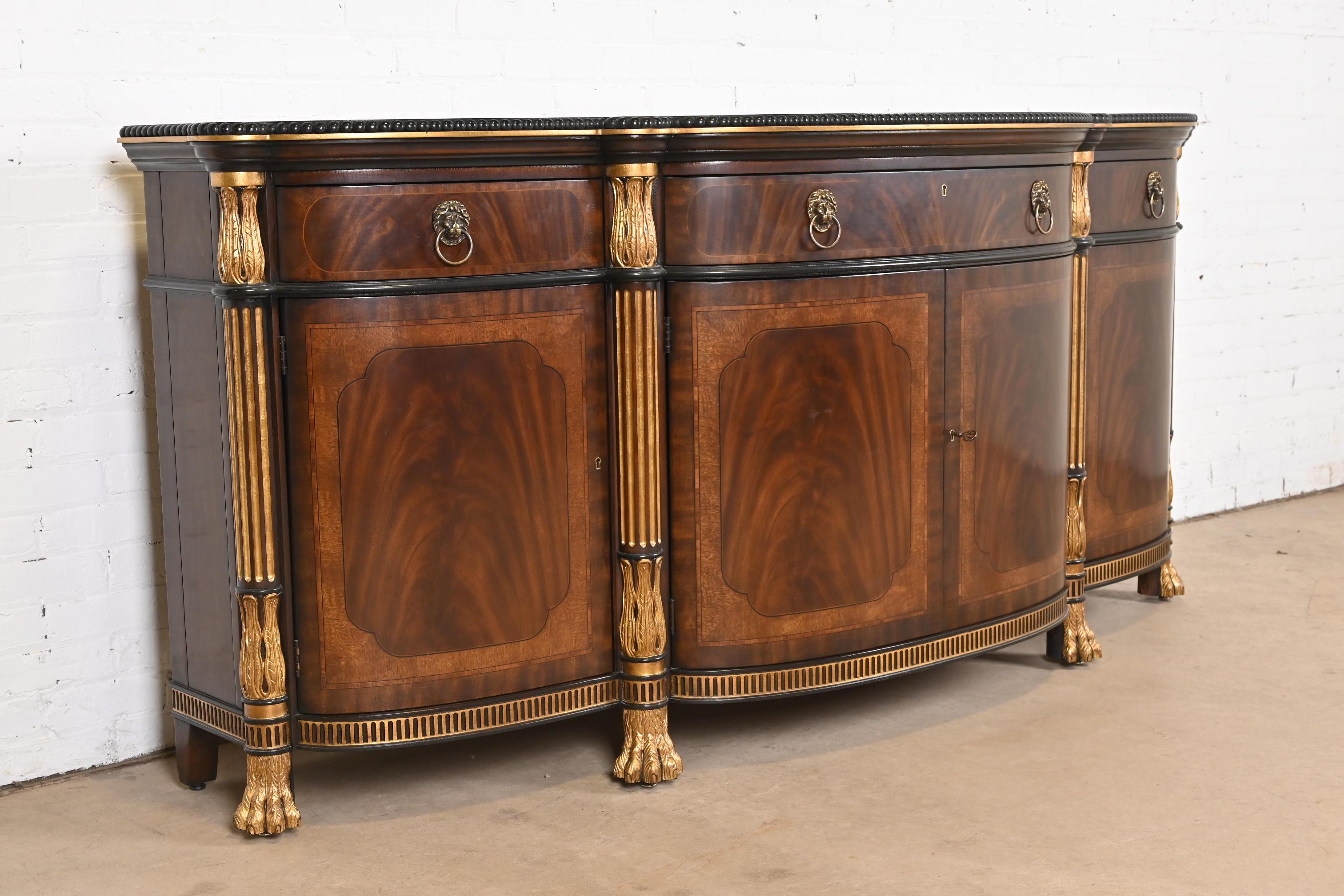 E. J. Victor Regency Carved Flame Mahogany and Gilt Sideboard or Bar Cabinet 1