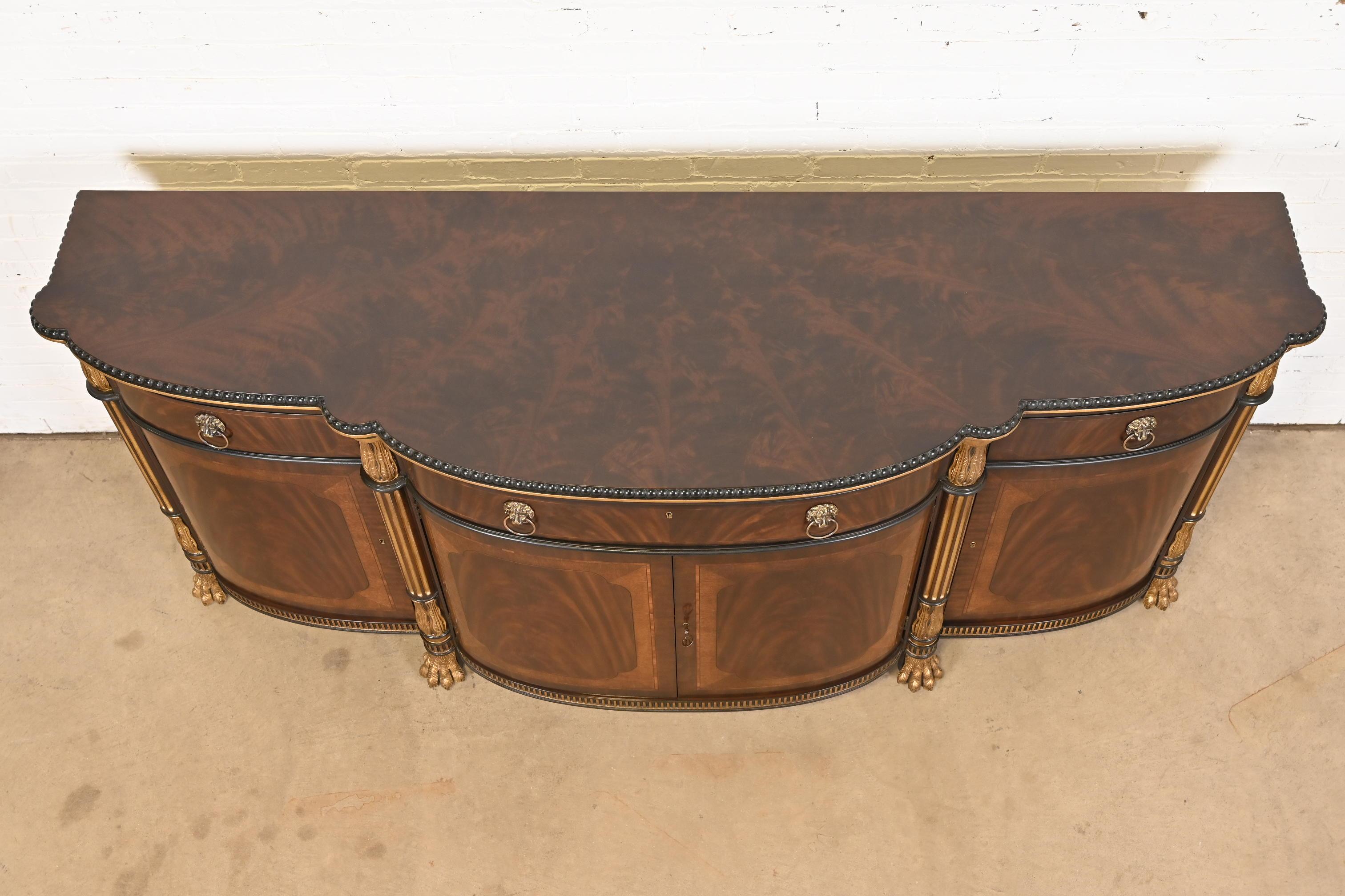 E. J. Victor Regency Carved Flame Mahogany and Gilt Sideboard or Bar Cabinet 2