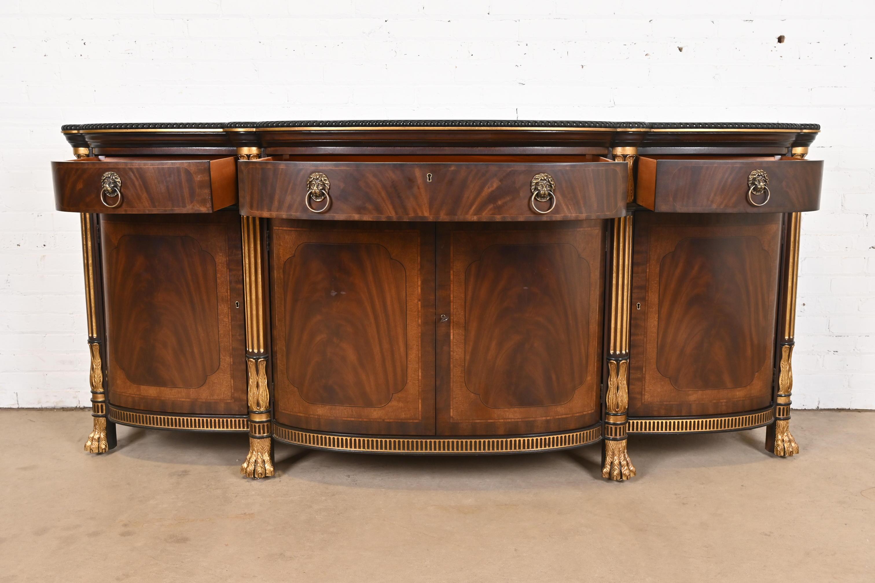 E. J. Victor Regency Carved Flame Mahogany and Gilt Sideboard or Bar Cabinet 4