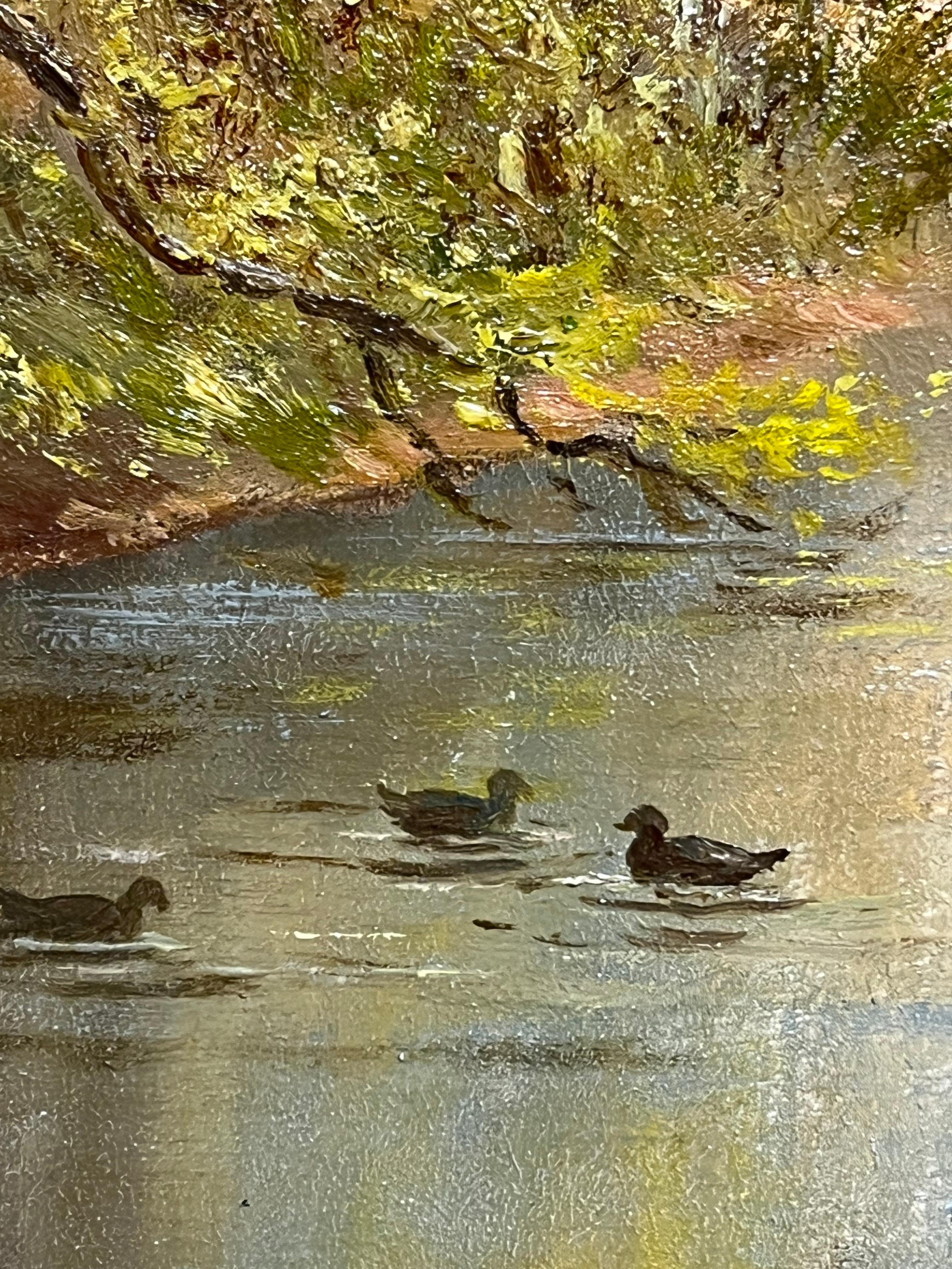 Großes traditionelles englisches ländliches Ölgemälde Flusslandschaft Alte Steinbrücke (Viktorianisch), Painting, von E. J. Wilson