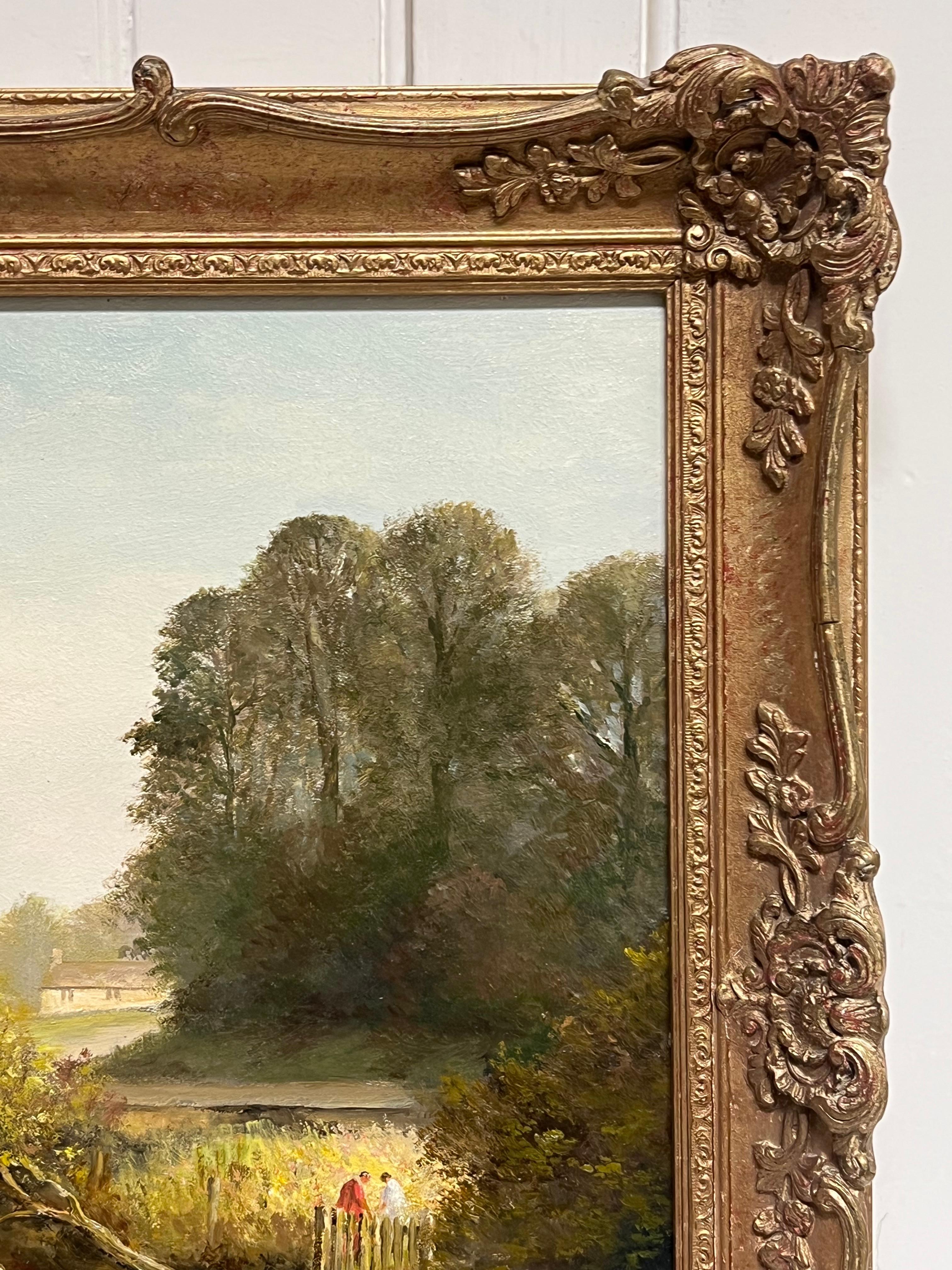 Großes traditionelles englisches ländliches Ölgemälde Flusslandschaft Alte Steinbrücke im Angebot 1