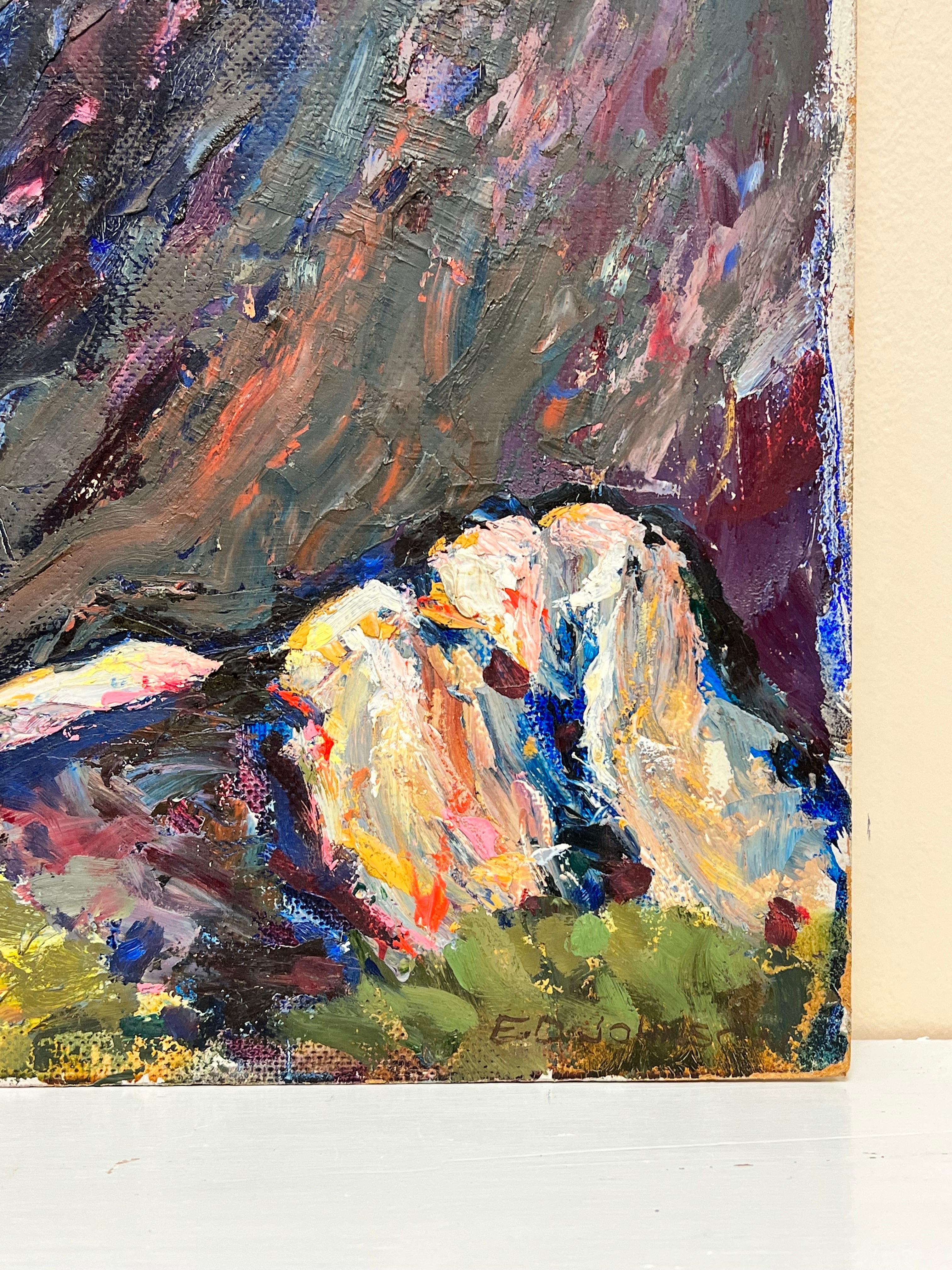 Dramatic Lake District Mountain Range Rocky View, Beautiful Colors 1950's oil For Sale 1