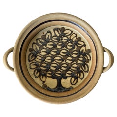 E-K Heerwagen – Glasierte Keramik-Wandplatte mit Baummotiv und Henkel, dänisches Vintage-Stück, 1974