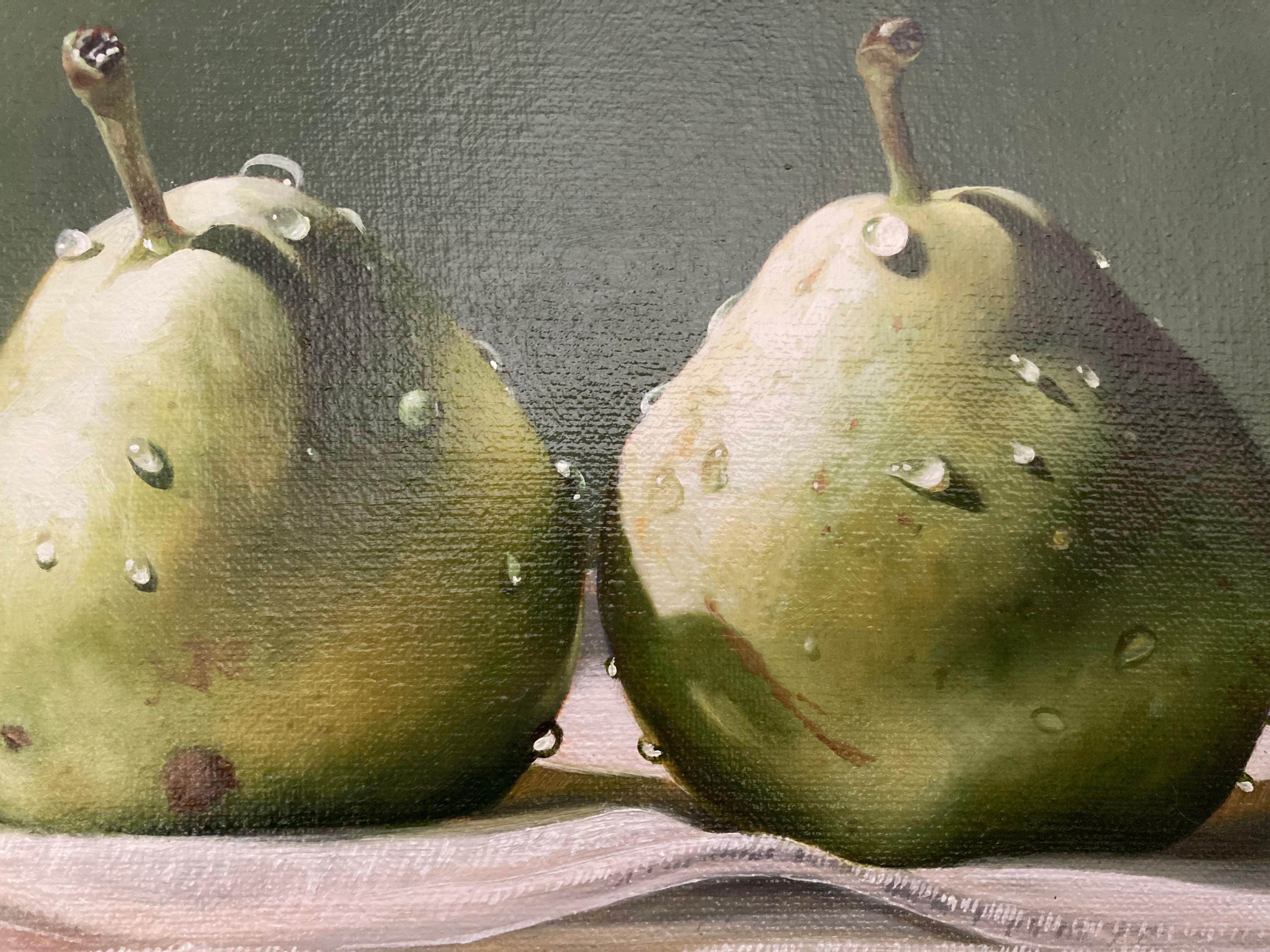 Peras (Pequeño bodegón contemporáneo pintado al óleo) - Painting de E. Korotkov