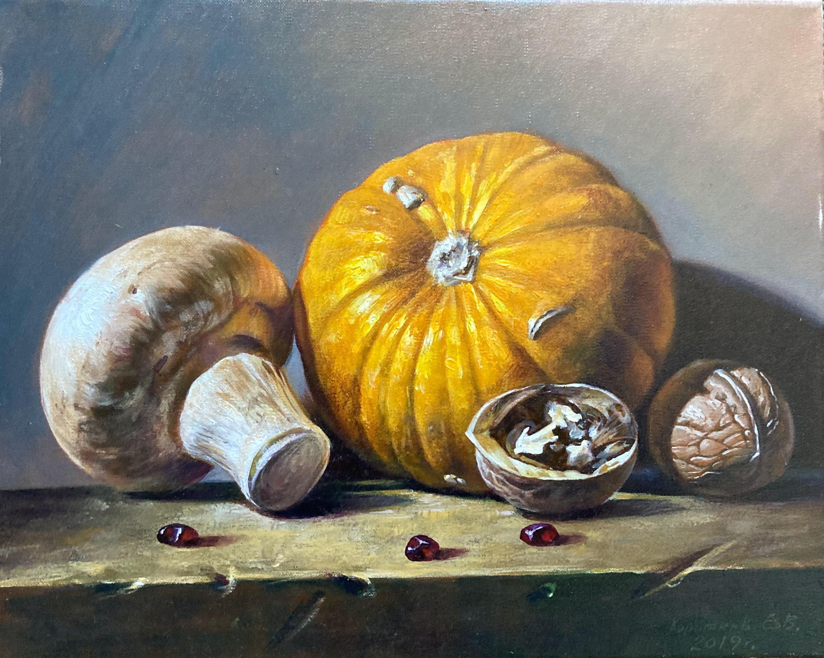 The Fruits of Autumn (Small Contemporary Still Life Oil Painting)