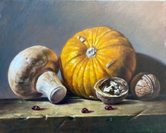 Los frutos del otoño (Pequeño bodegón contemporáneo pintado al óleo)