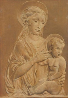 E. L. Clarke - Huile, bas-relief « Madonna and Child » (Madeleine et enfant), début du XXe siècle