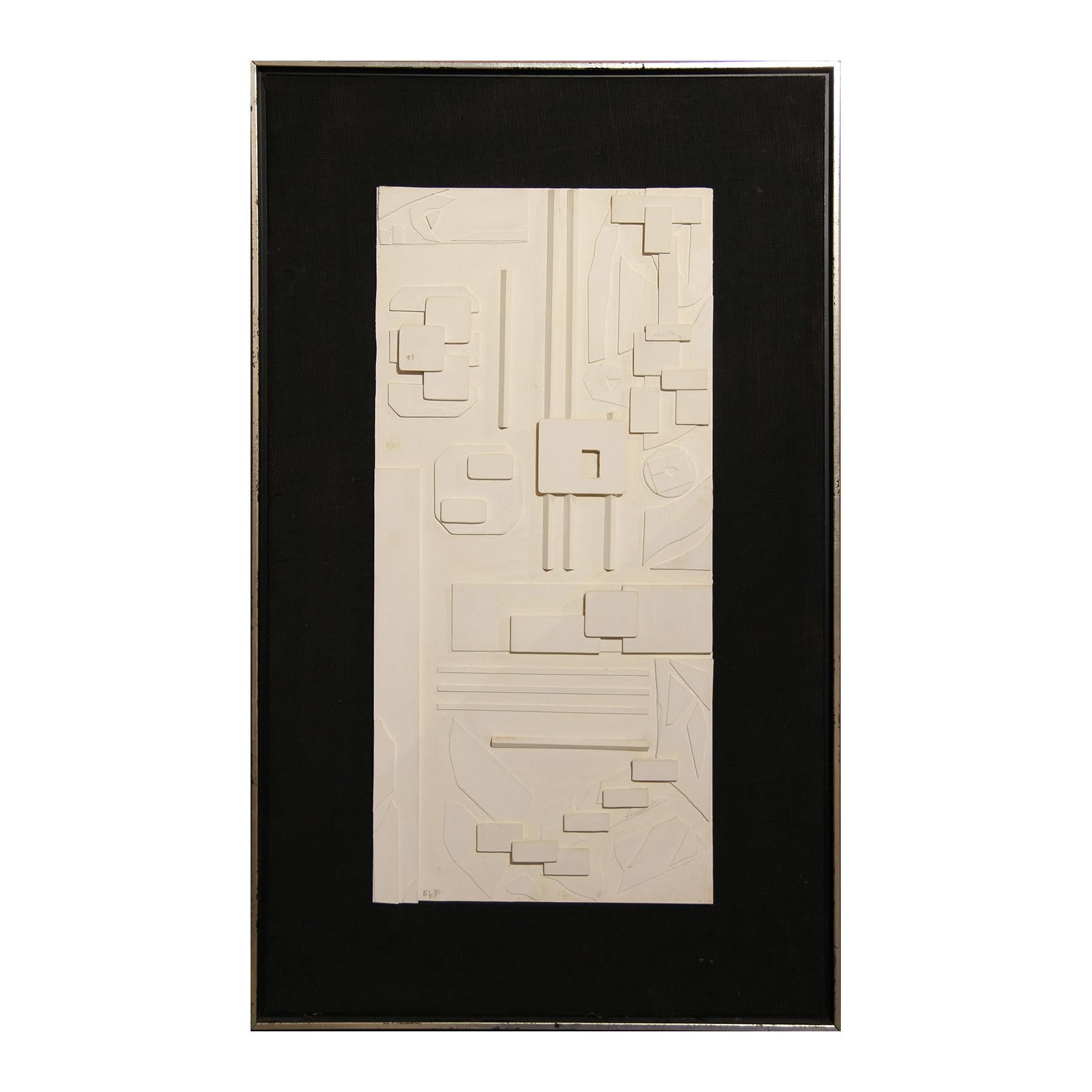 E. L. Leo Abstract Painting - Abstract Geometric Black and White Mixed Media Sculptural Painting