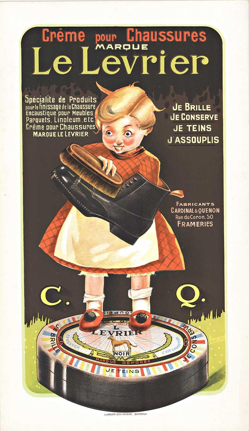 Le Levrier original vintage French shoe cream poster