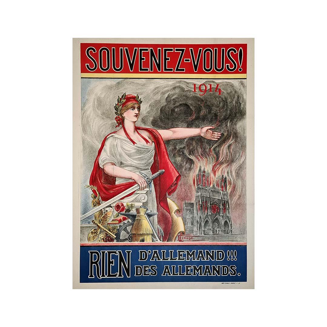1915 Original WWI poster Remember! 1914 Nothing German! Nothing from the Germans For Sale 1