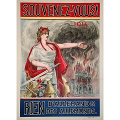 1915 Original WWI poster Remember ! 1914 Rien d'allemand ! Rien des Allemands