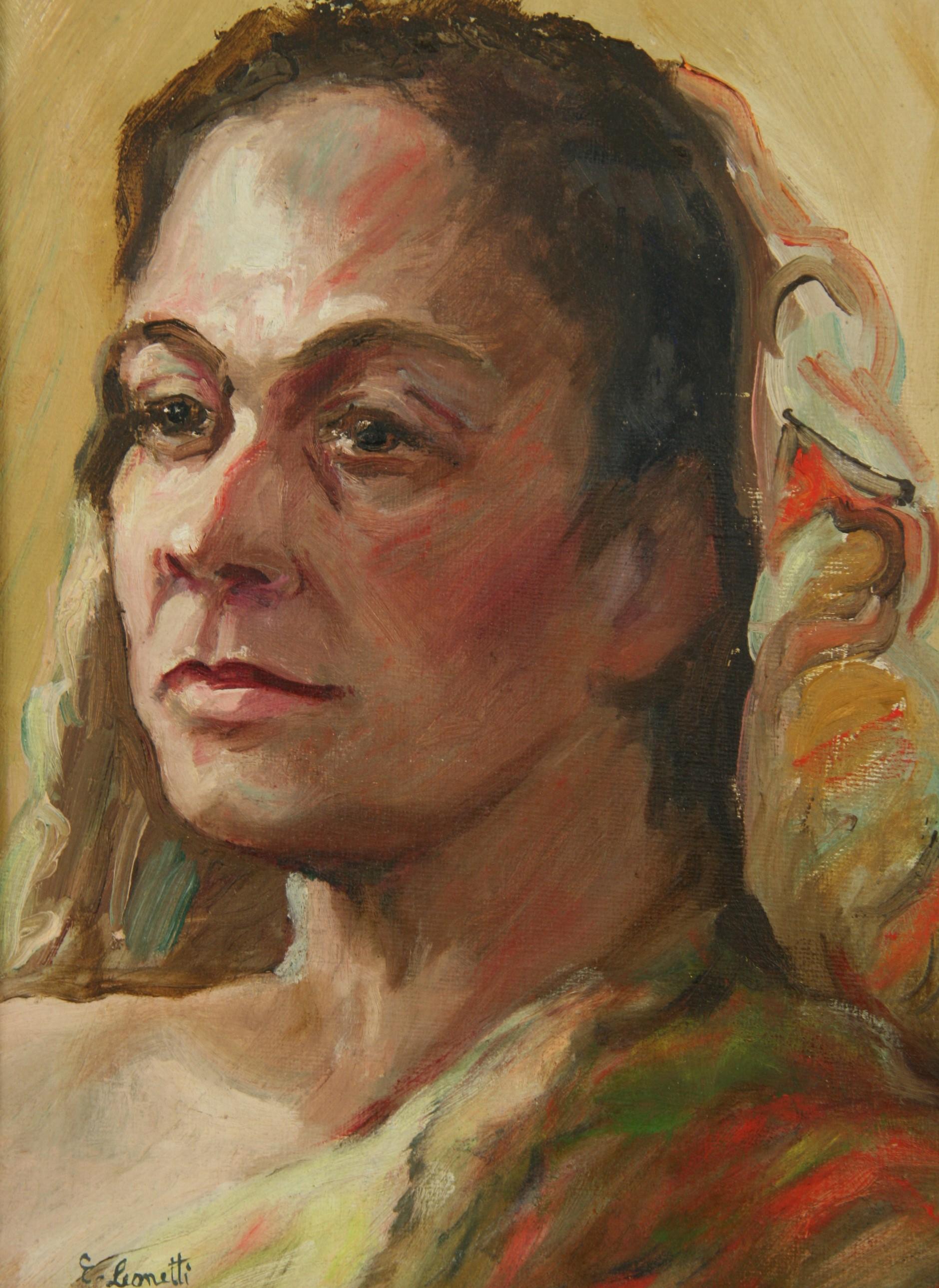 Antiguo Retrato Exótico Femenino al Óleo - Portrait Painting Marrón de E. Leonetti